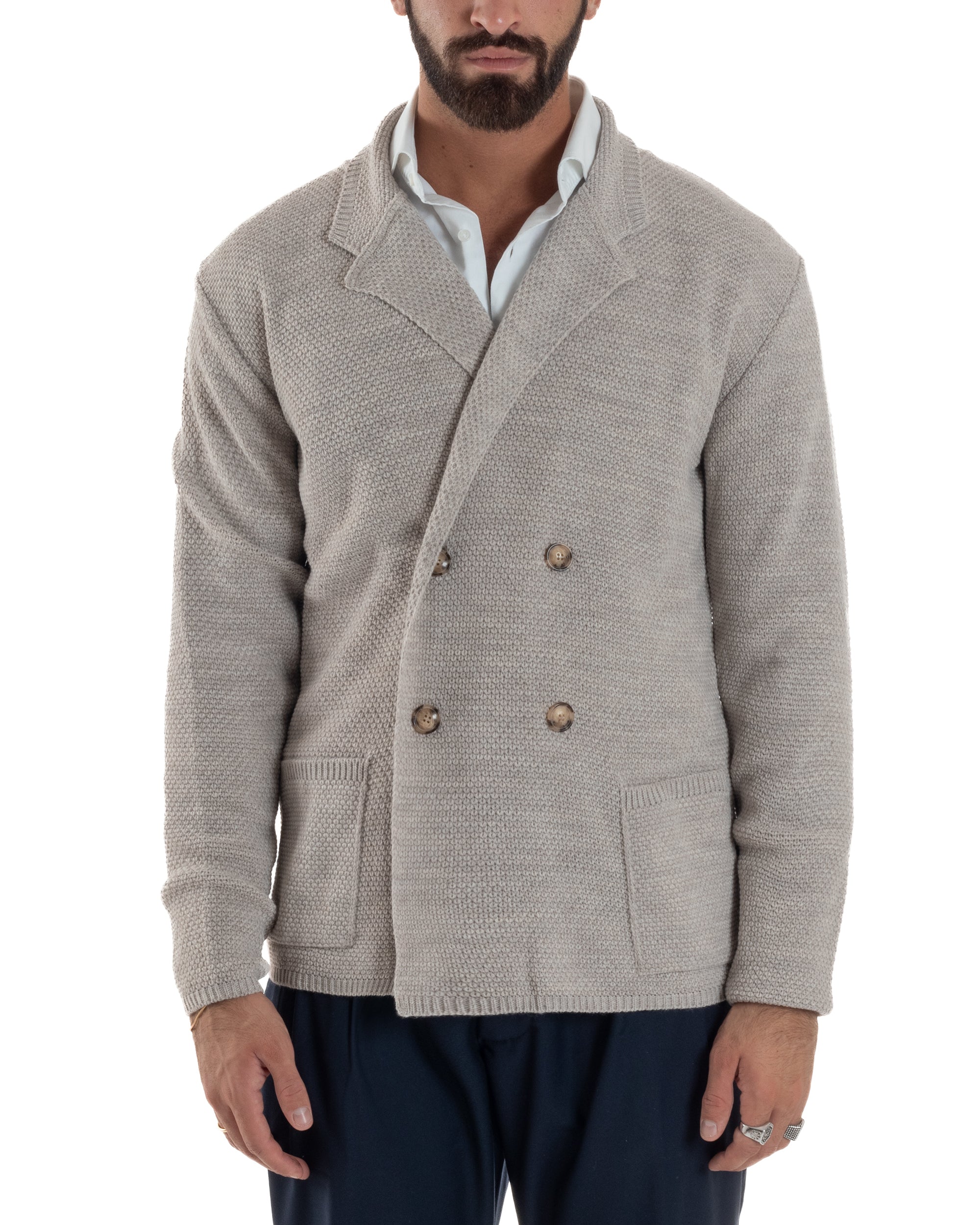 Cardigan Uomo Doppiopetto Maglia Links Beige Over-D OC1F2W5M28