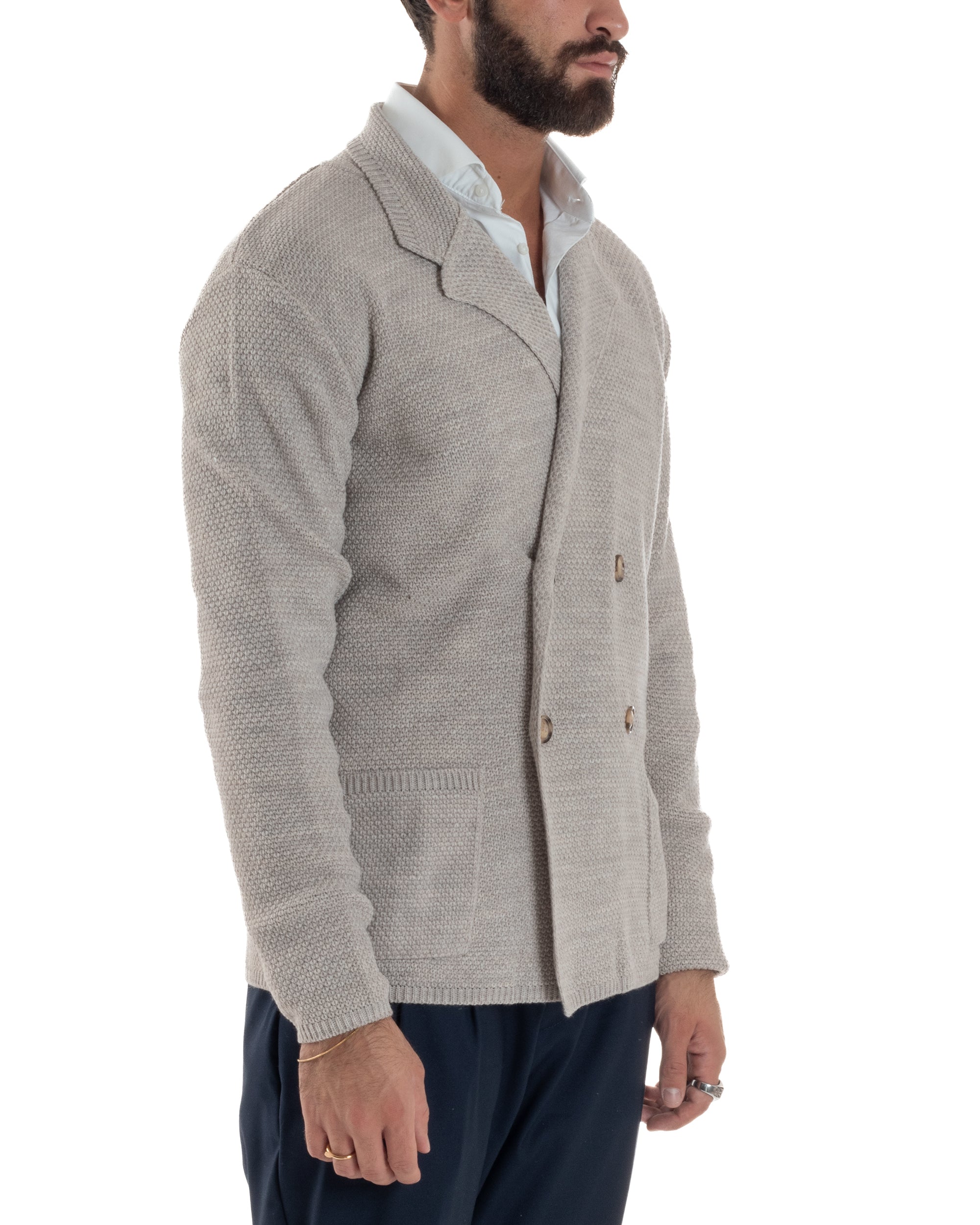 Cardigan Uomo Doppiopetto Maglia Links Beige Over-D OC1F2W5M28