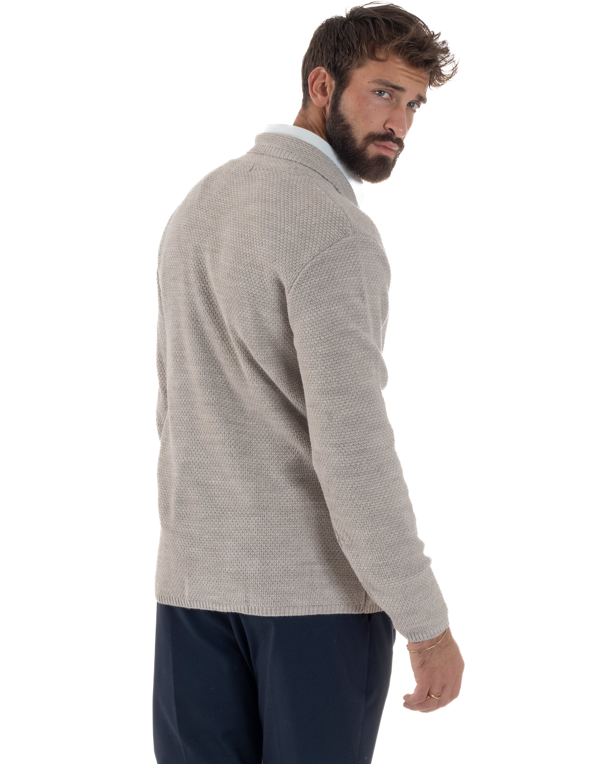 Cardigan Uomo Doppiopetto Maglia Links Beige Over-D OC1F2W5M28