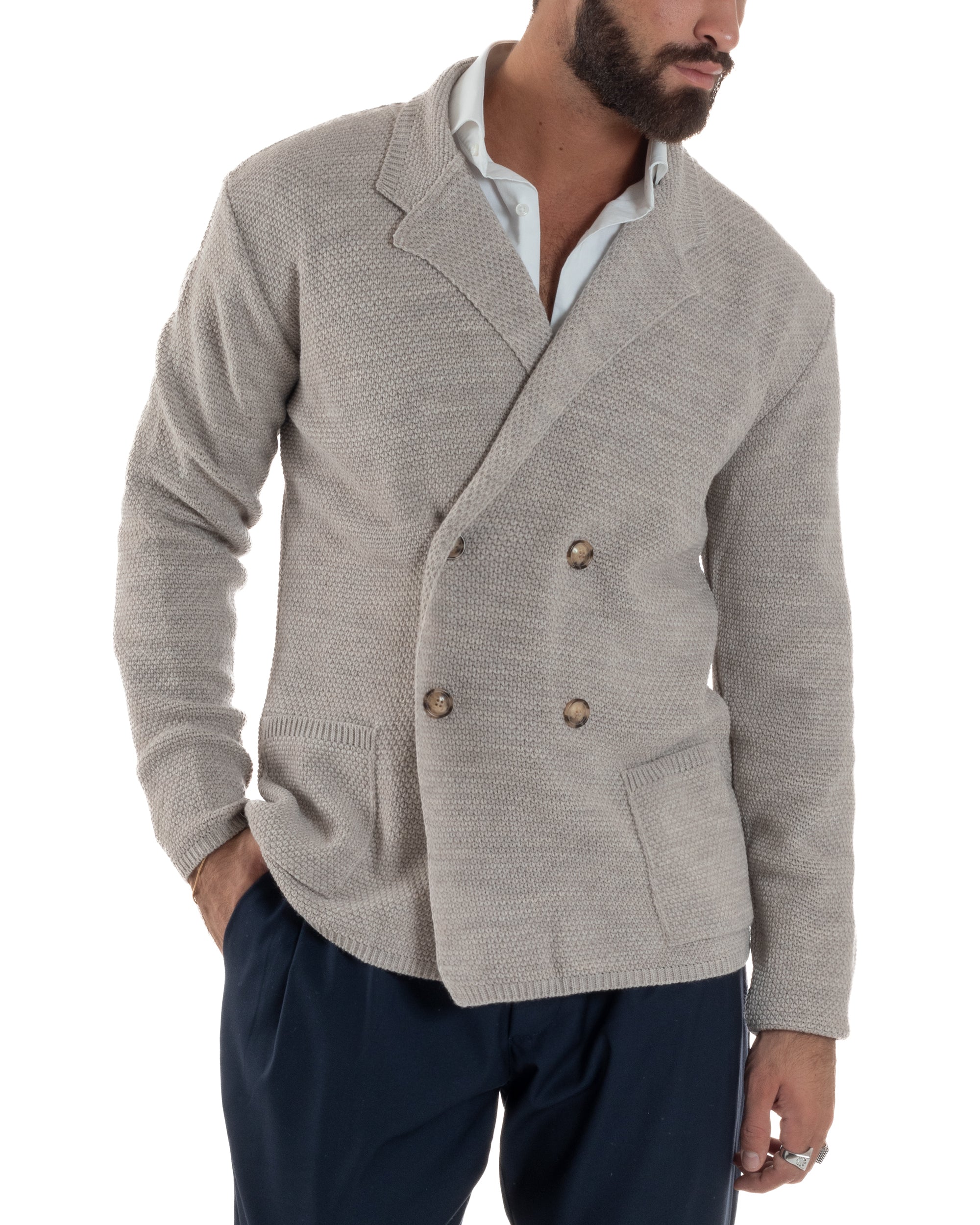 Cardigan Uomo Doppiopetto Maglia Links Beige Over-D OC1F2W5M28