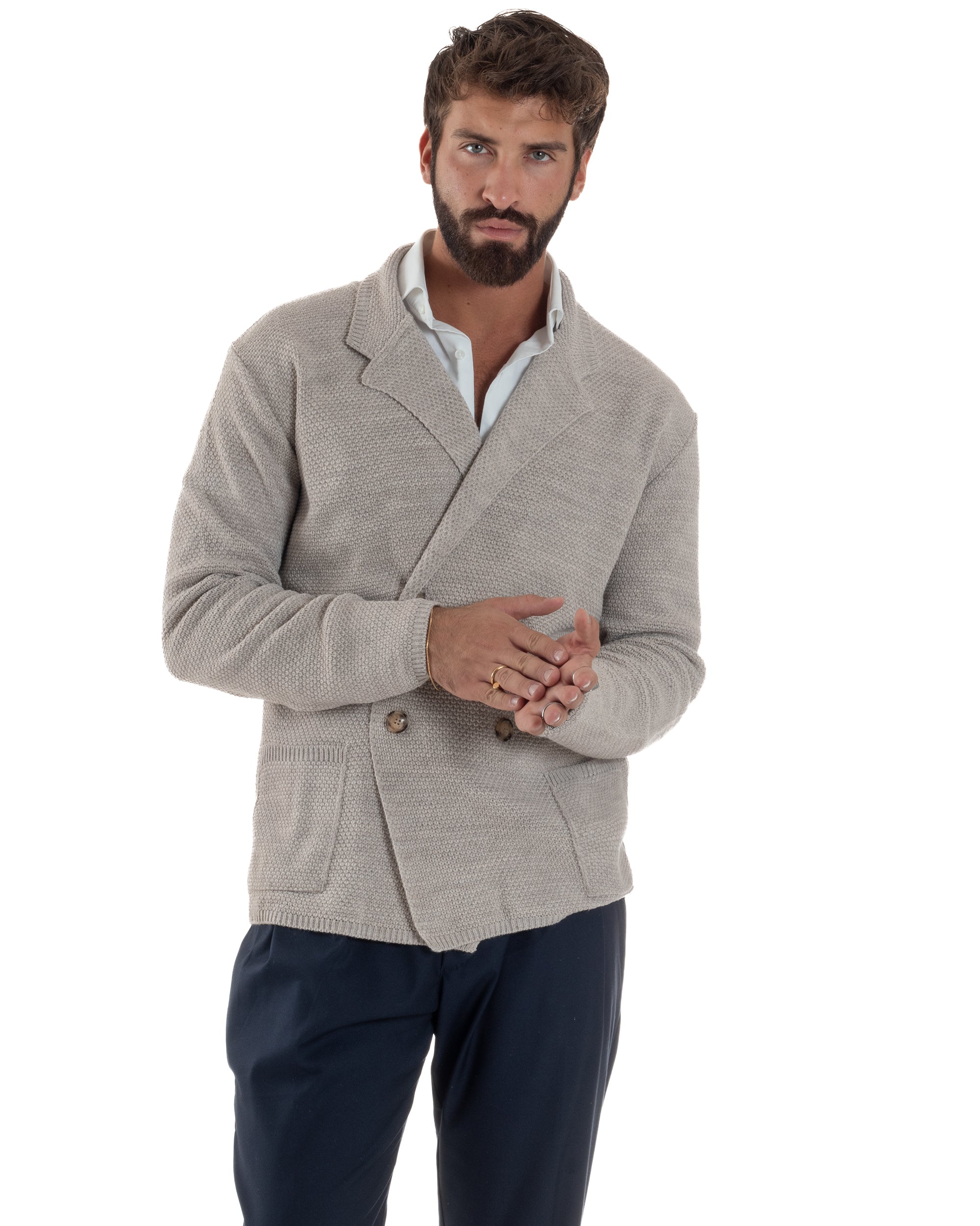 Cardigan Uomo Doppiopetto Maglia Links Beige Over-D OC1F2W5M28
