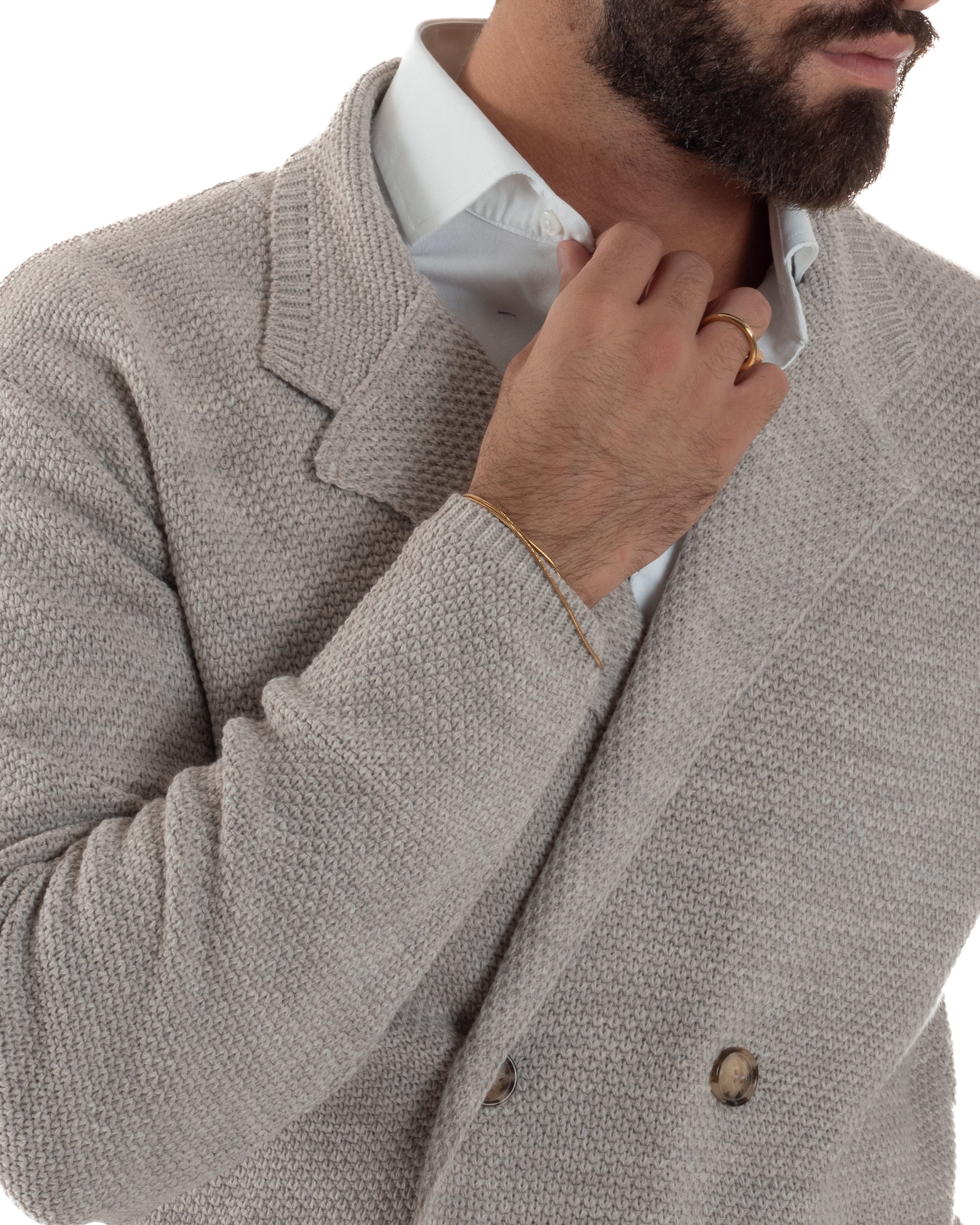 Cardigan Uomo Doppiopetto Maglia Links Beige Over-D OC1F2W5M28