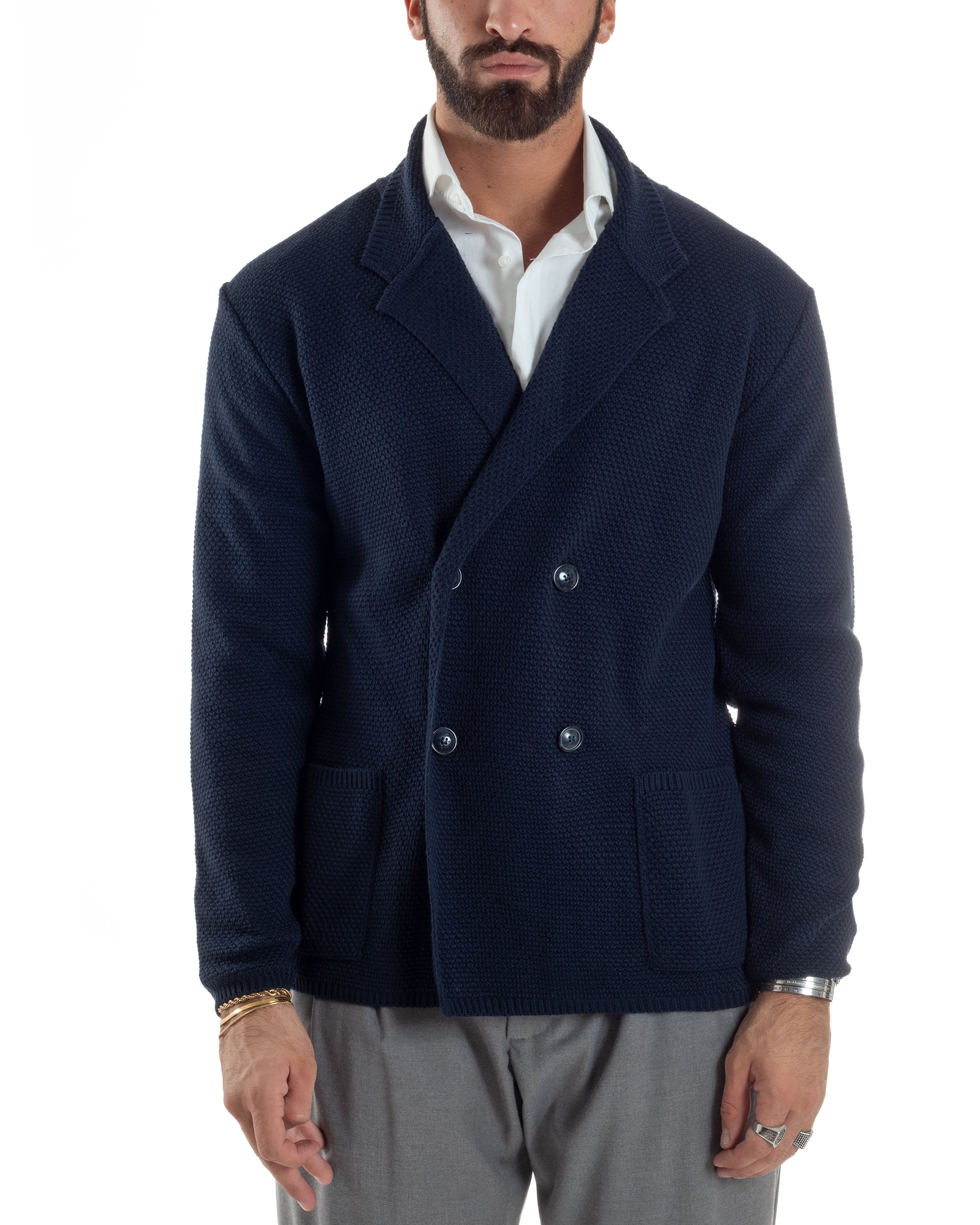 Cardigan Uomo Doppiopetto Maglia Links Blu Over-D OC1F2W5M28