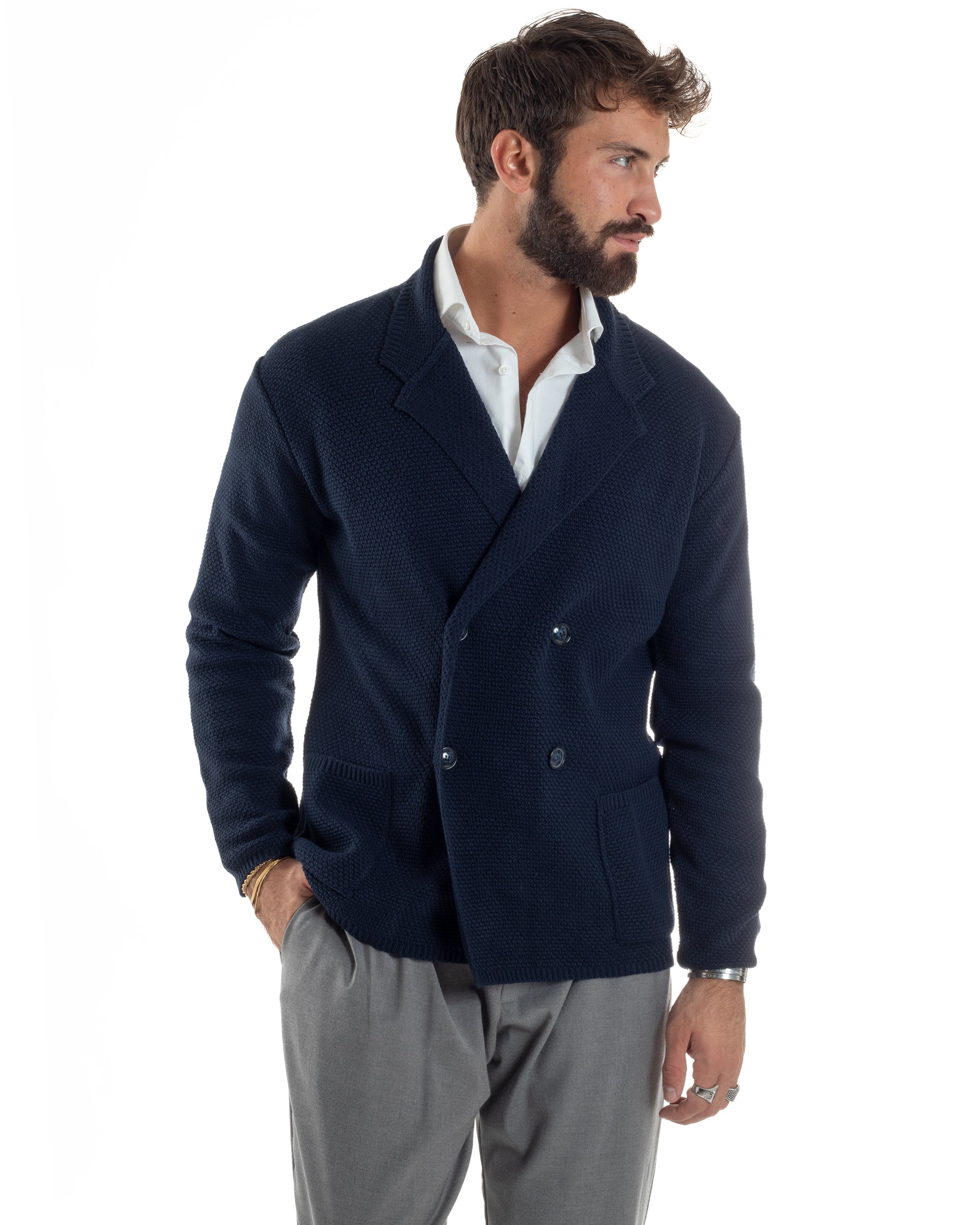 Cardigan Uomo Doppiopetto Maglia Links Blu Over-D OC1F2W5M28
