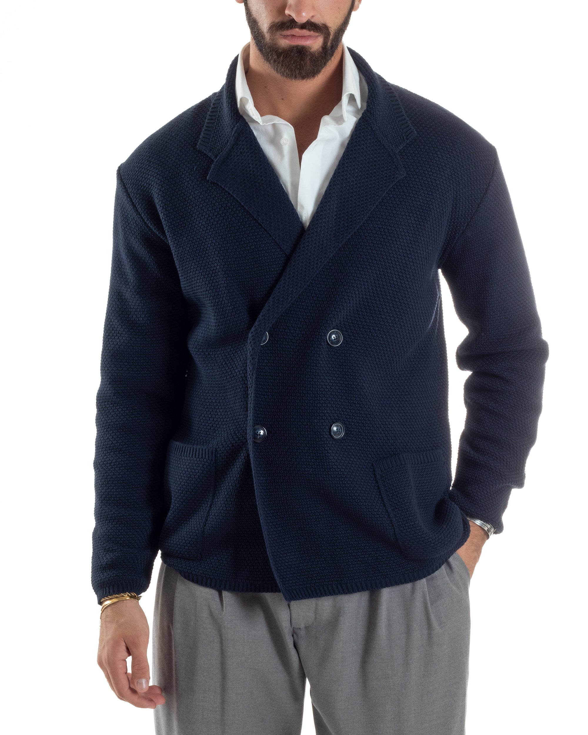 Cardigan Uomo Doppiopetto Maglia Links Blu Over-D OC1F2W5M28