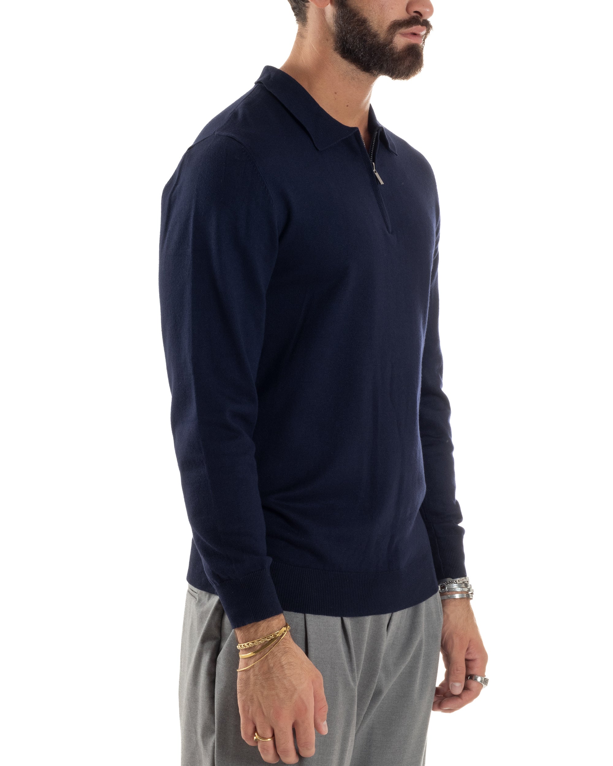 Maglia Colletto Polo Con Zip Basic Blu M3029A