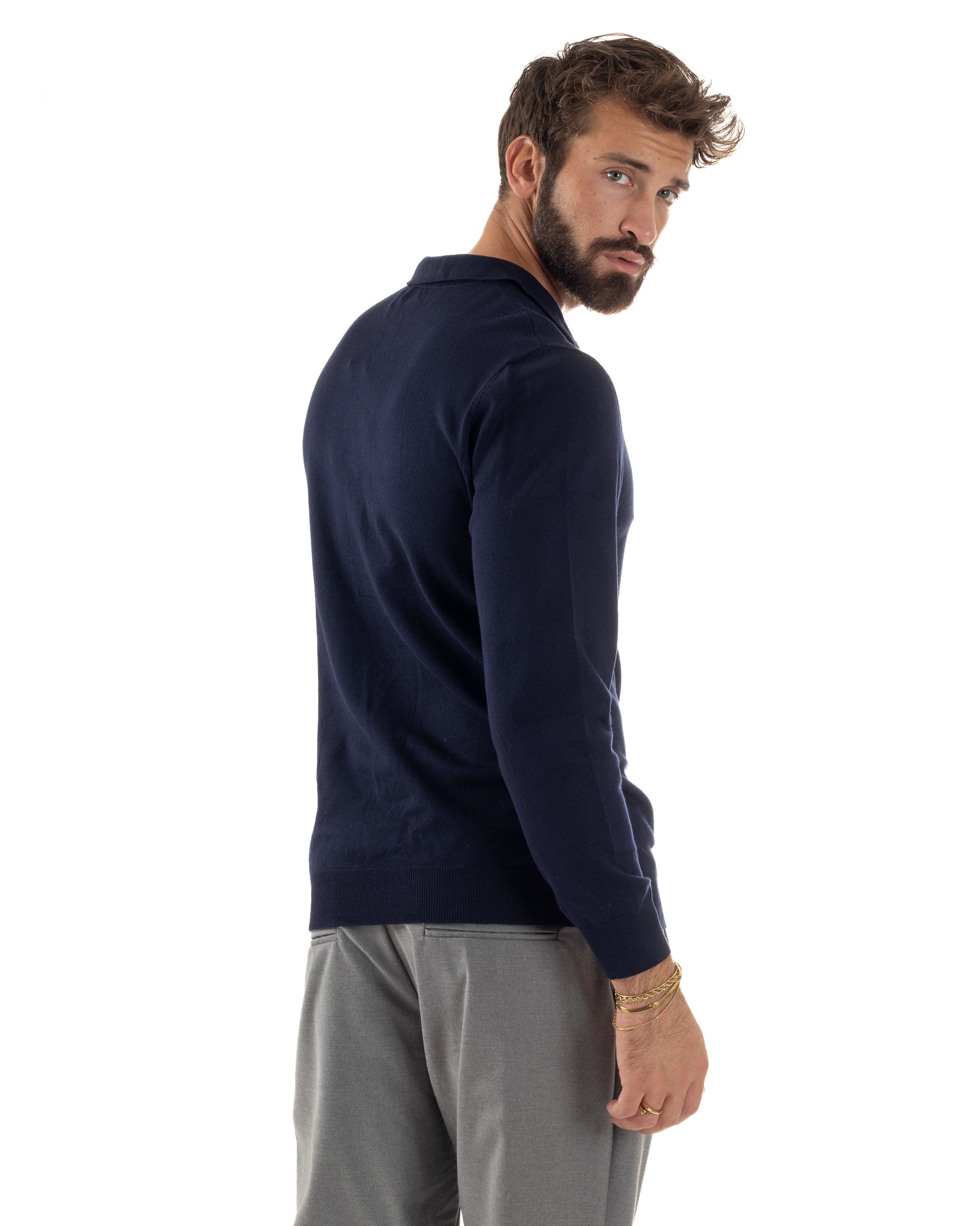 Maglia Colletto Polo Con Zip Basic Blu M3029A