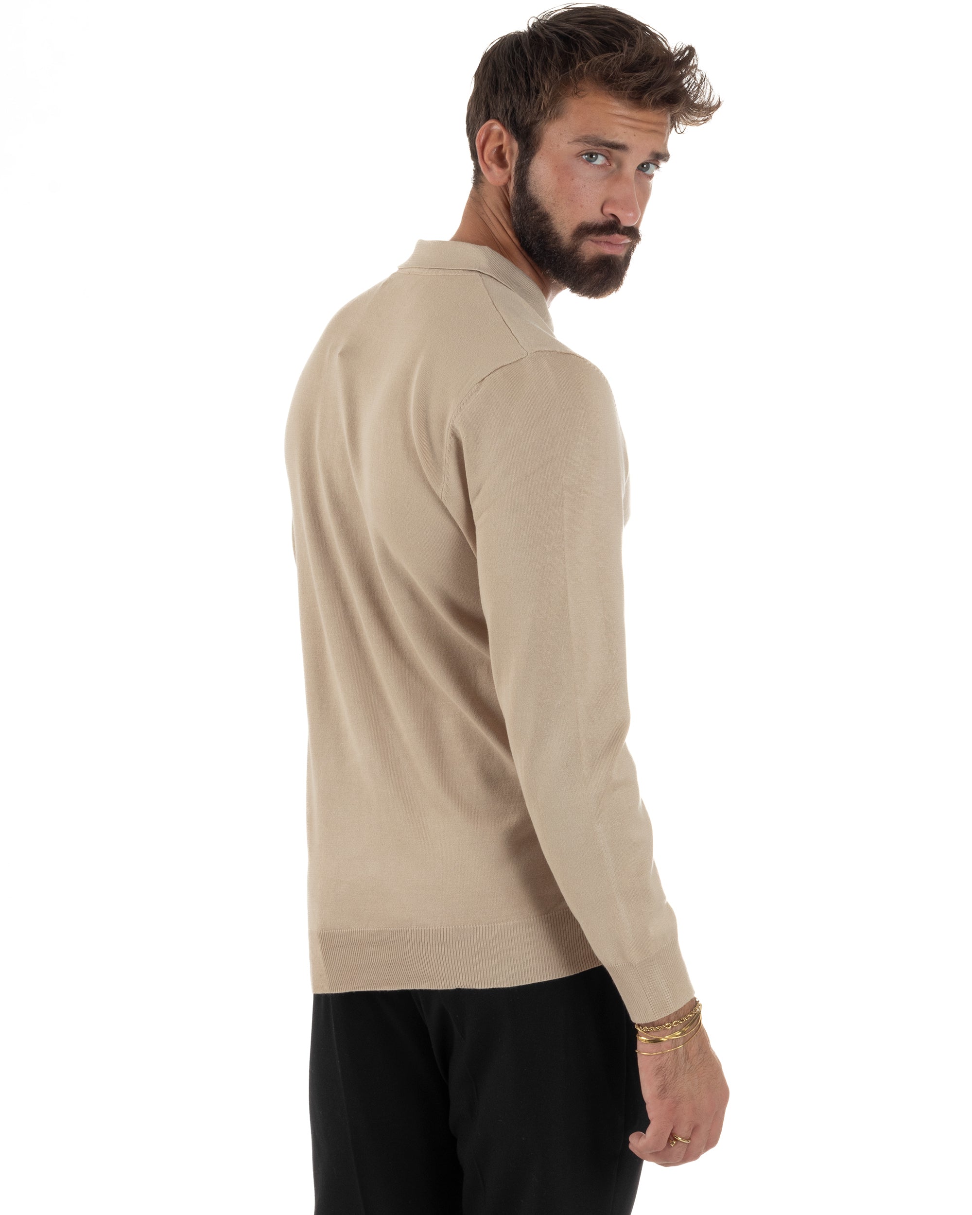 Maglia Colletto Polo Con Zip Basic Beige M3030A