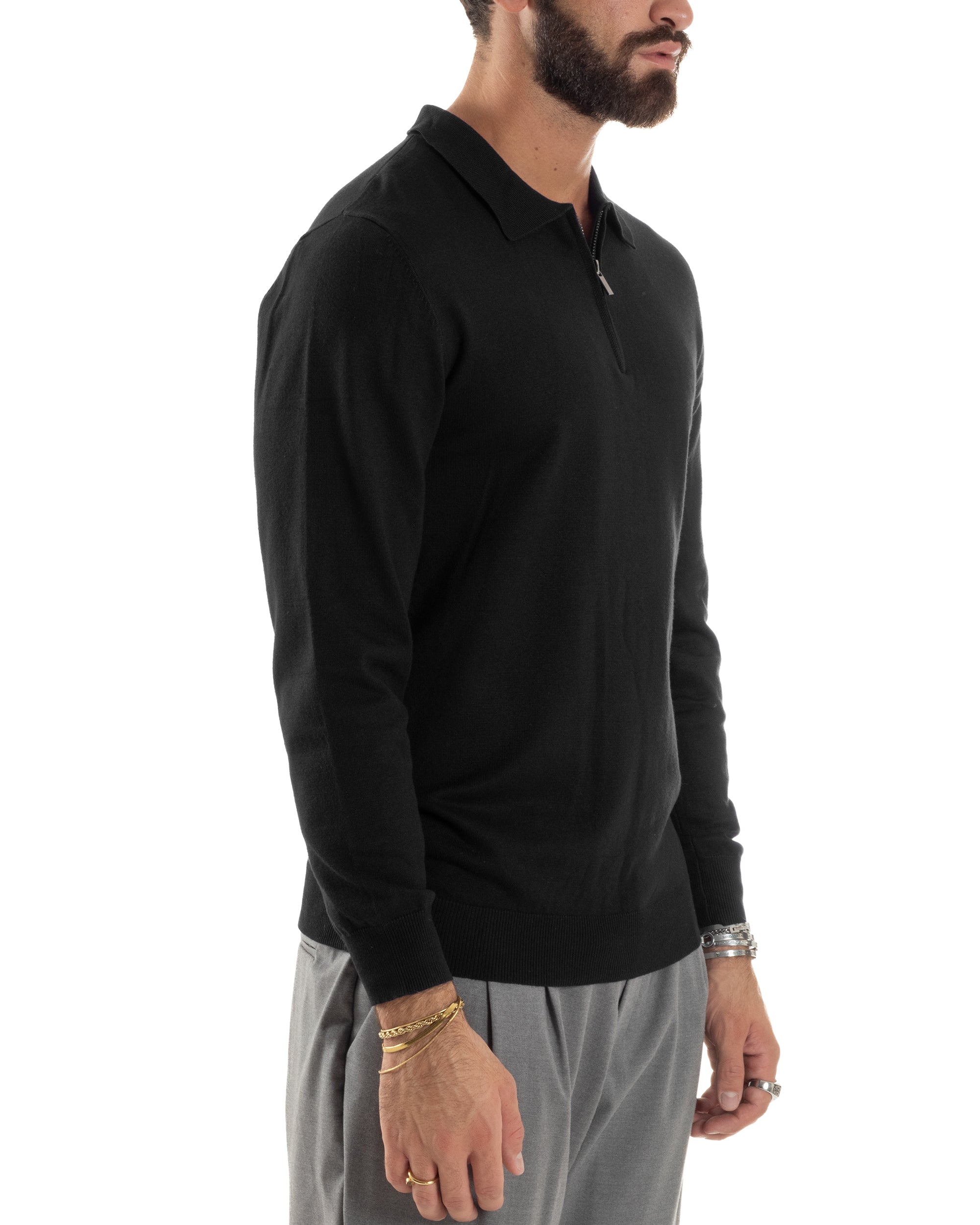 Maglia Colletto Polo Con Zip Basic Nero M3031A