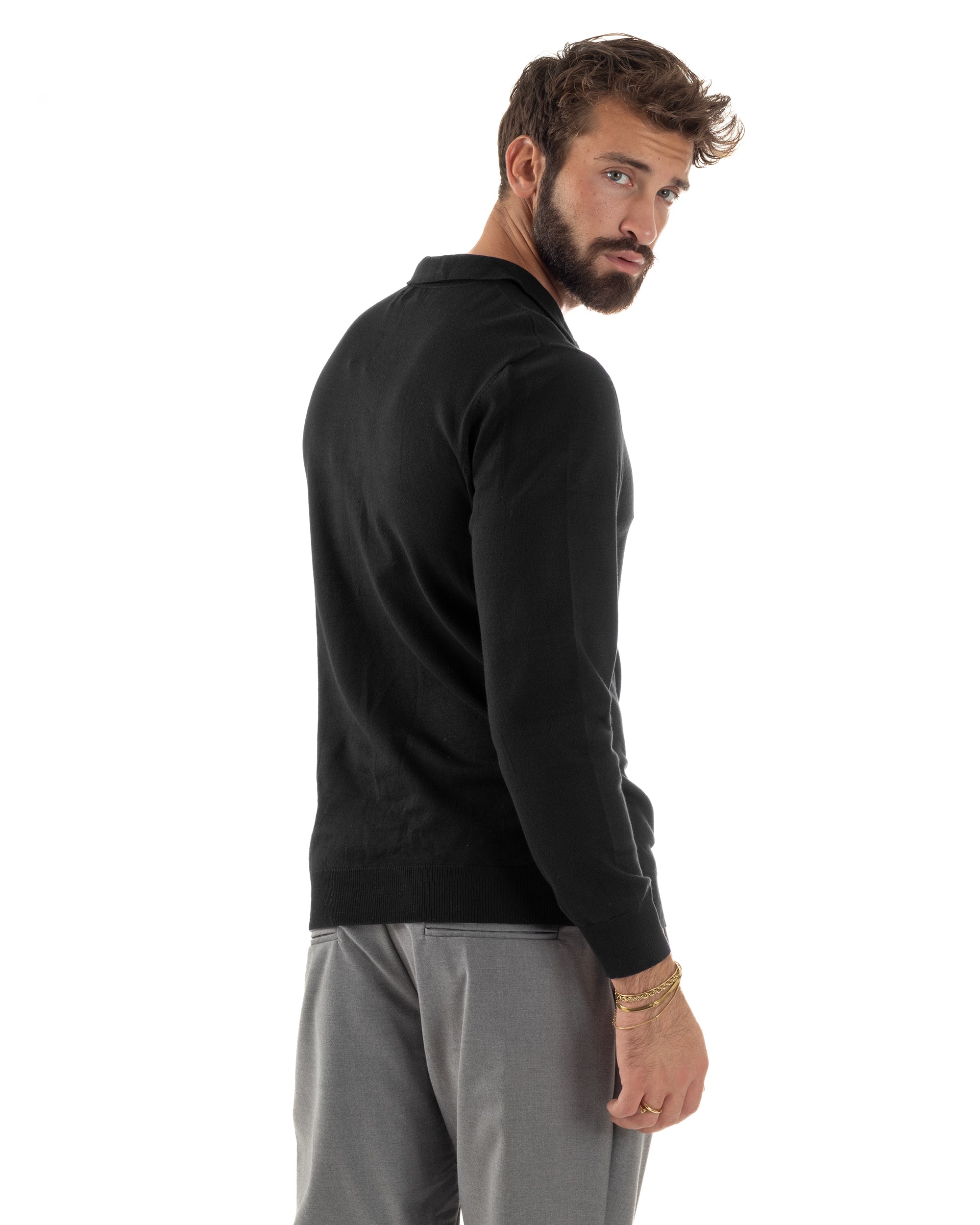Maglia Colletto Polo Con Zip Basic Nero M3031A