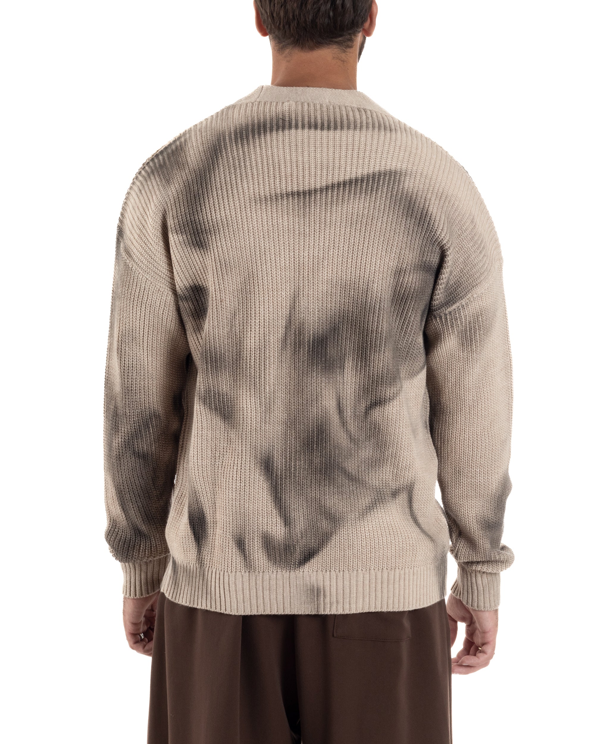 Cardigan Uomo Sfumato Tie Dye Maglia Scollo V Beige M3034A