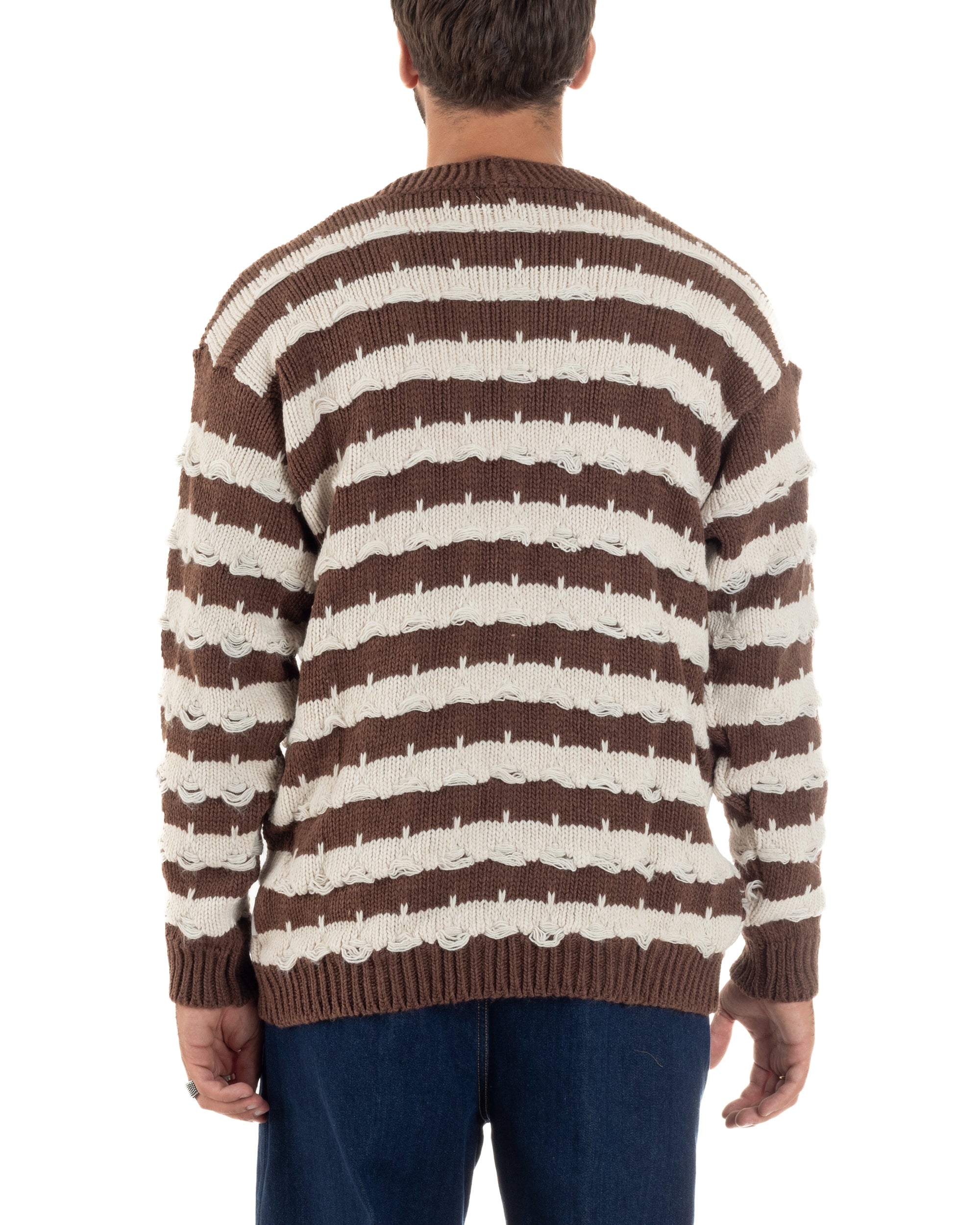 Cardigan Uomo Bicolore Maglia Over Scollo V Rotture Marrone Berna M-252010