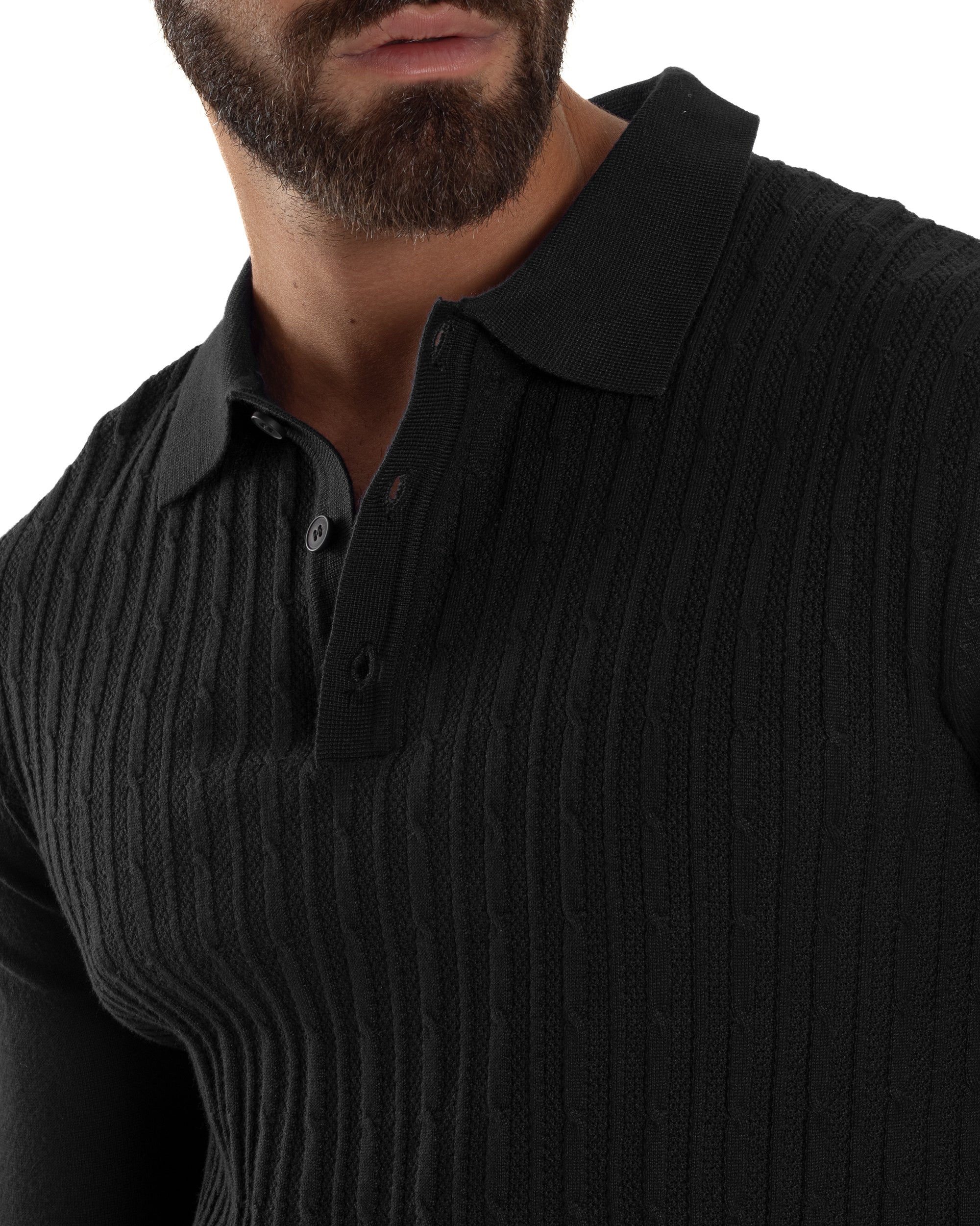 Maglia Uomo Colletto Polo Maglioncino Trecce Basic Nero M3038A
