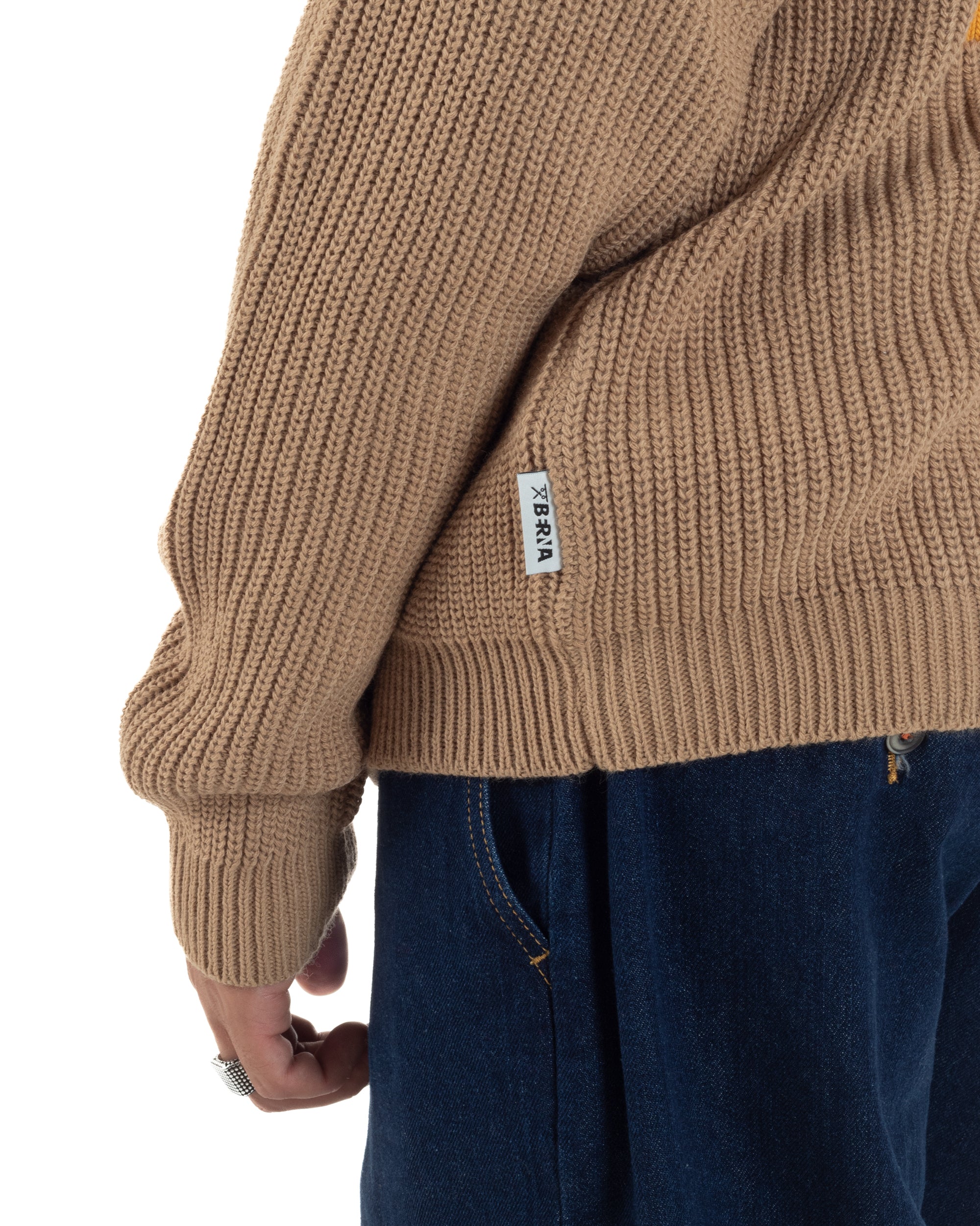 Cardigan Uomo Ricamo Jacquard Maglia Over Scollo V Beige Berna M-252014