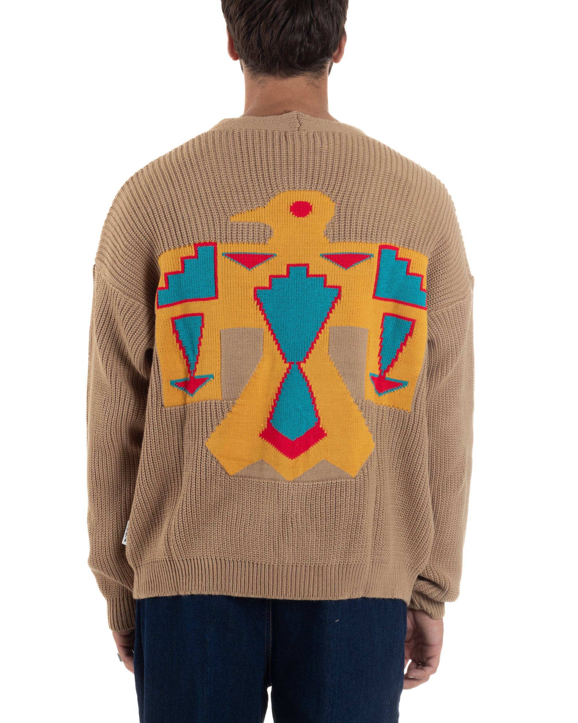 Cardigan Uomo Ricamo Jacquard Maglia Over Scollo V Beige Berna M-252014