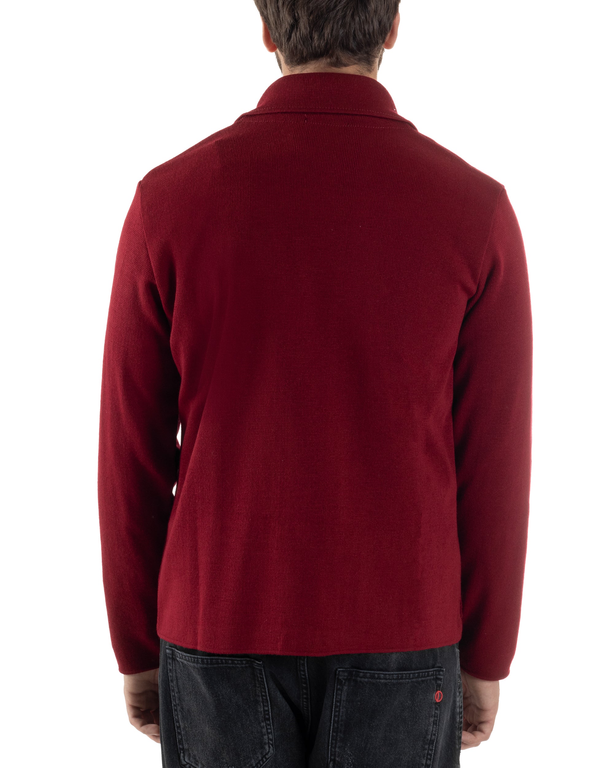 Cardigan Uomo Doppiopetto Giacca Con Bottoni Metallo Maglia Links Bordeaux M3041A