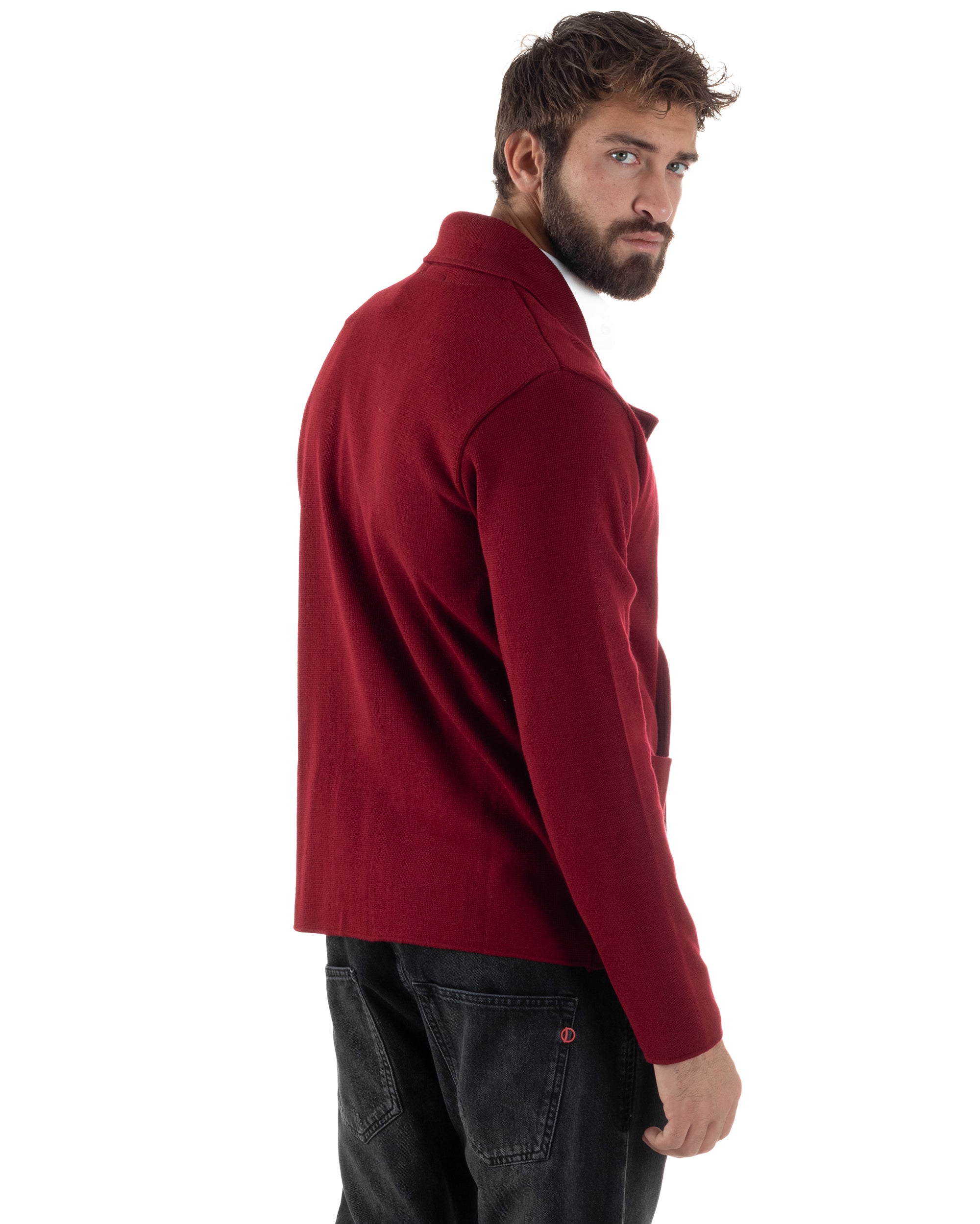 Cardigan Uomo Doppiopetto Giacca Con Bottoni Metallo Maglia Links Bordeaux M3041A