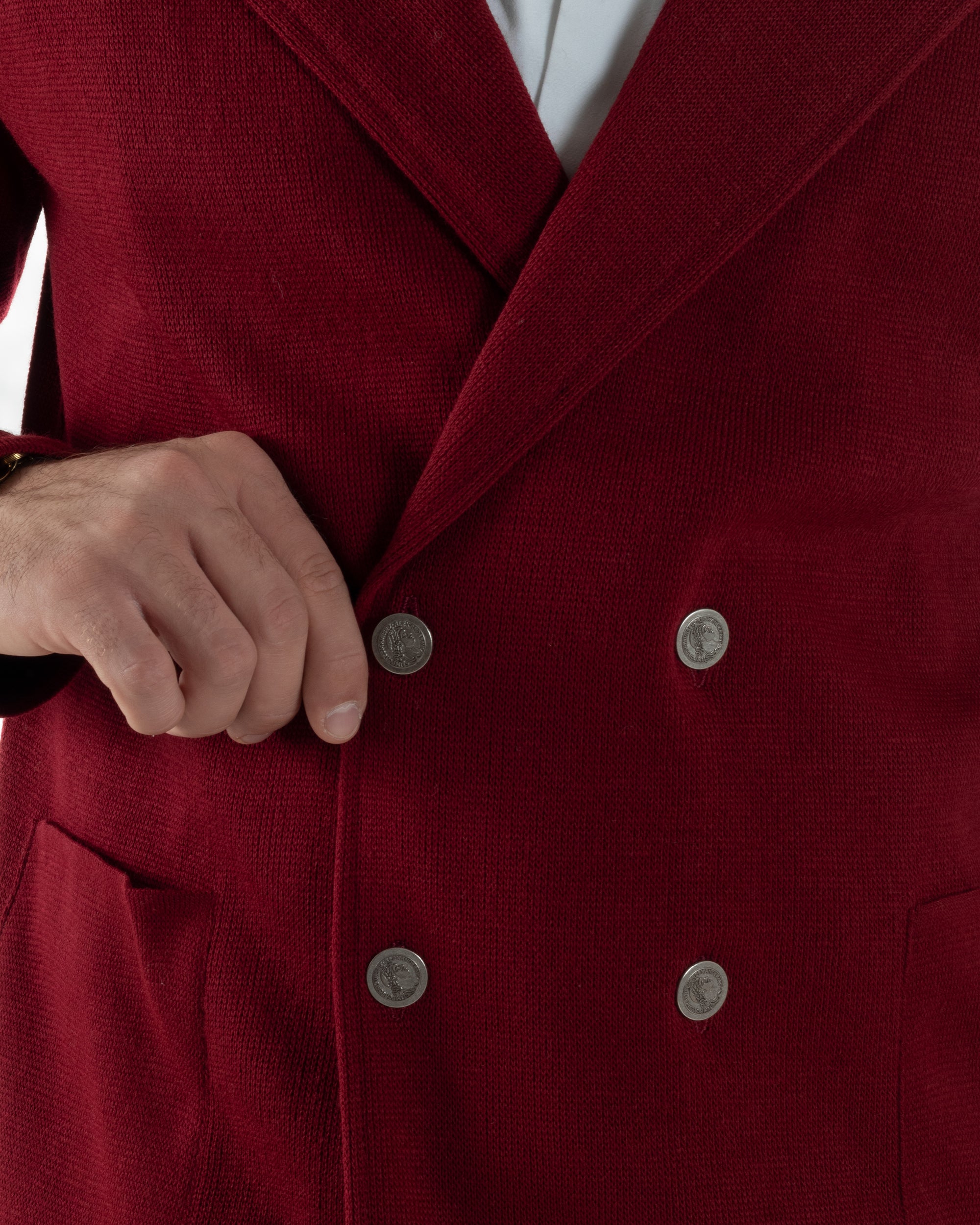 Cardigan Uomo Doppiopetto Giacca Con Bottoni Metallo Maglia Links Bordeaux M3041A