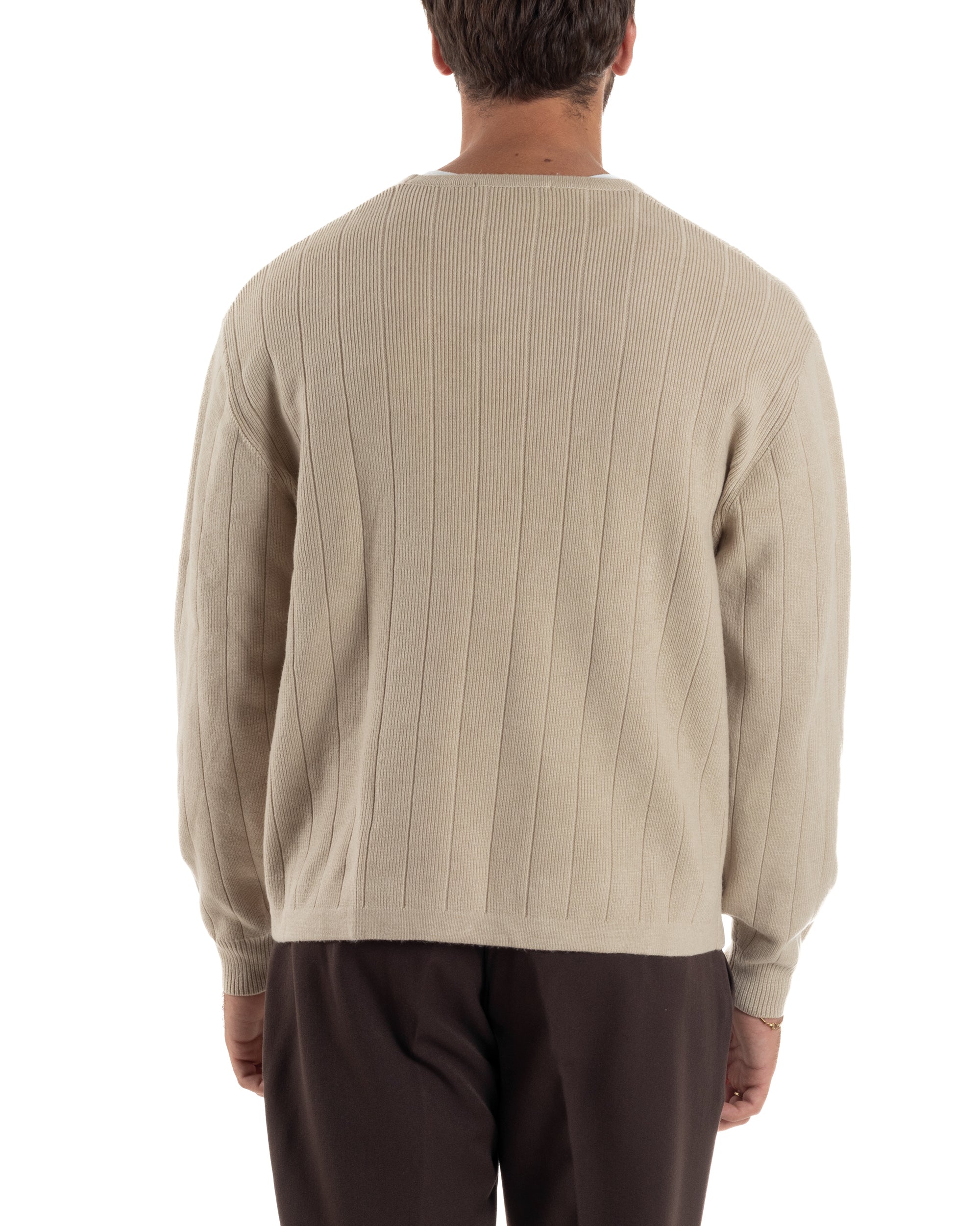 Cardigan Uomo Crop Doppiopetto Lana Tinta Unita Beige M3047A