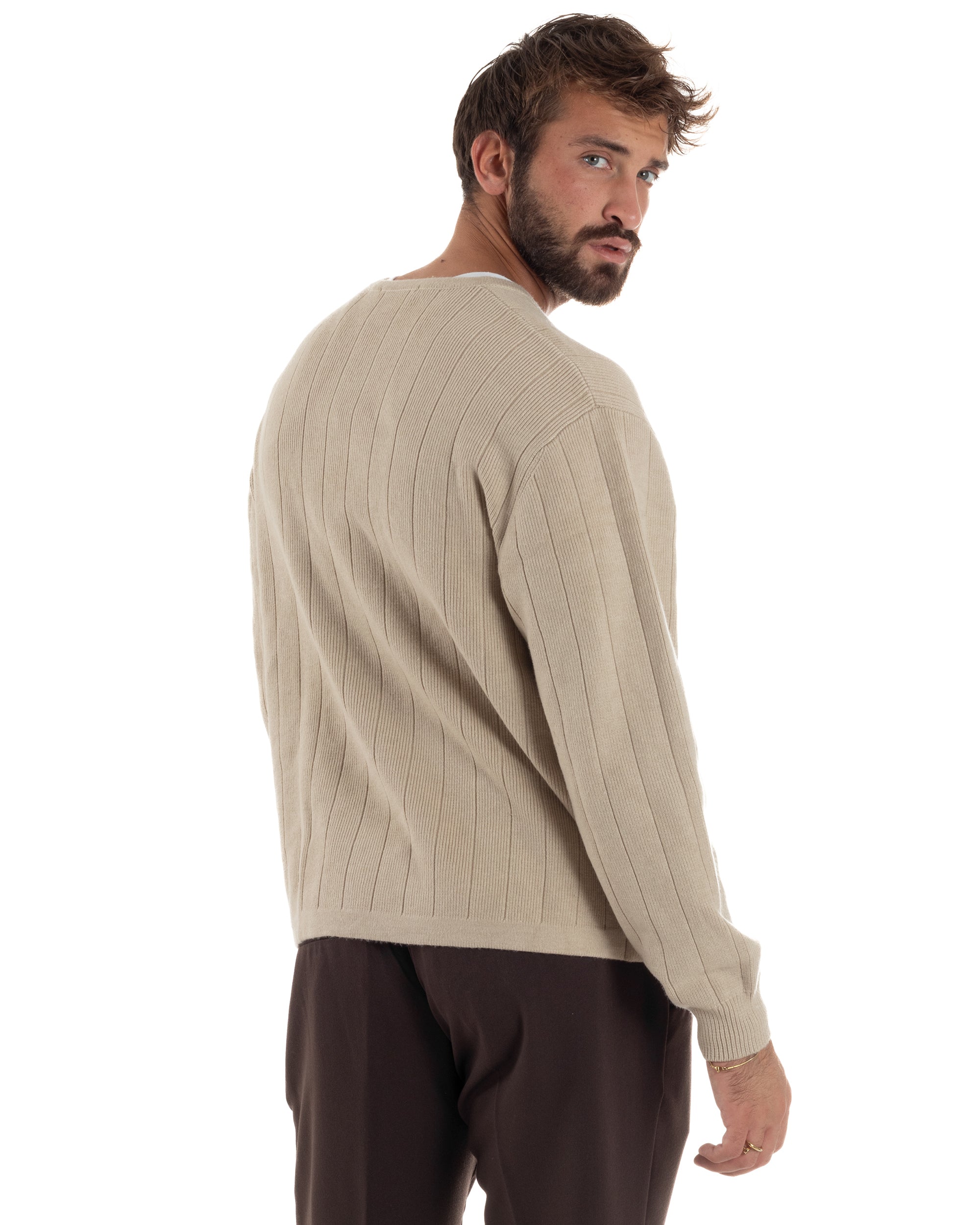 Cardigan Uomo Crop Doppiopetto Lana Tinta Unita Beige M3047A