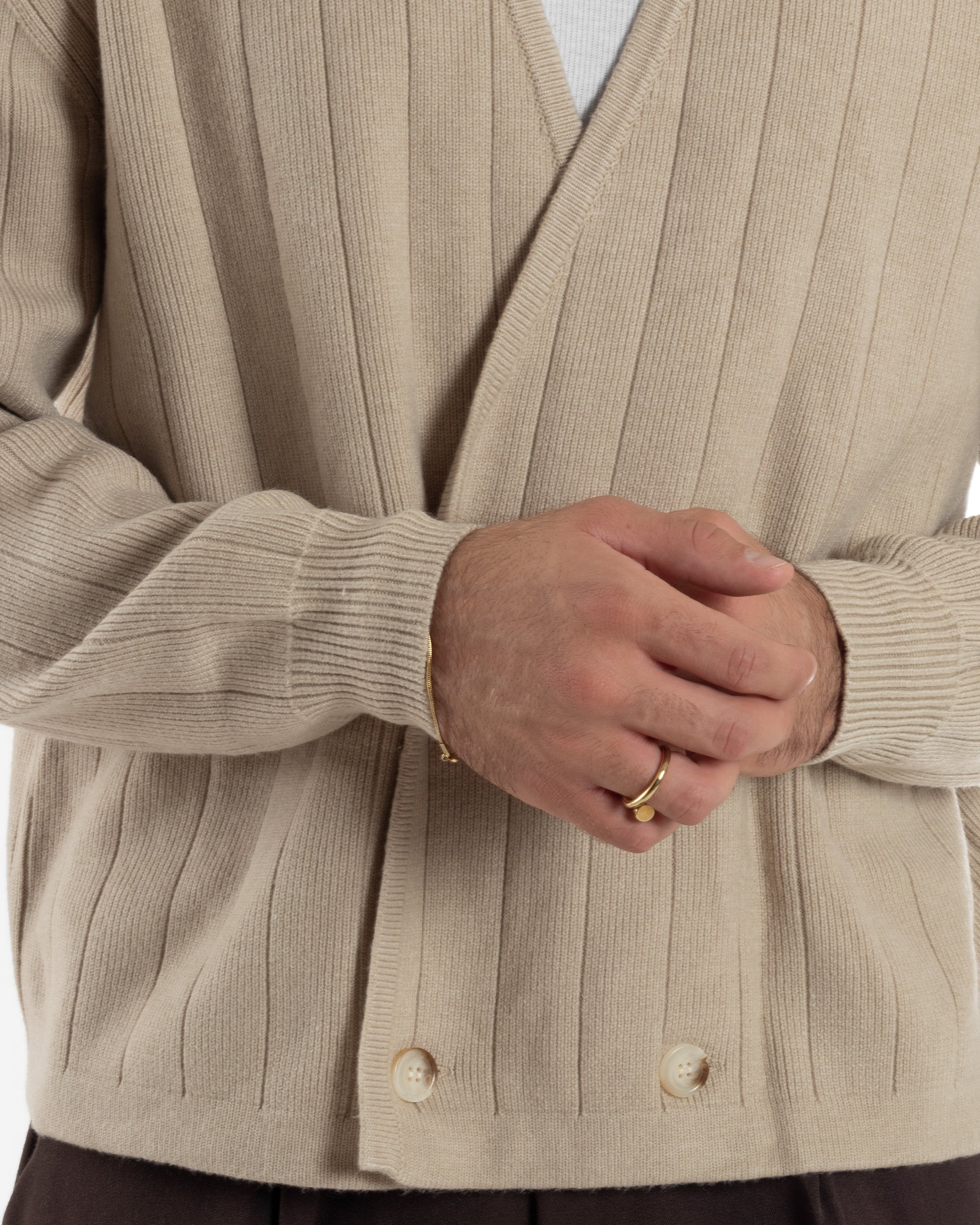 Cardigan Uomo Crop Doppiopetto Lana Tinta Unita Beige M3047A