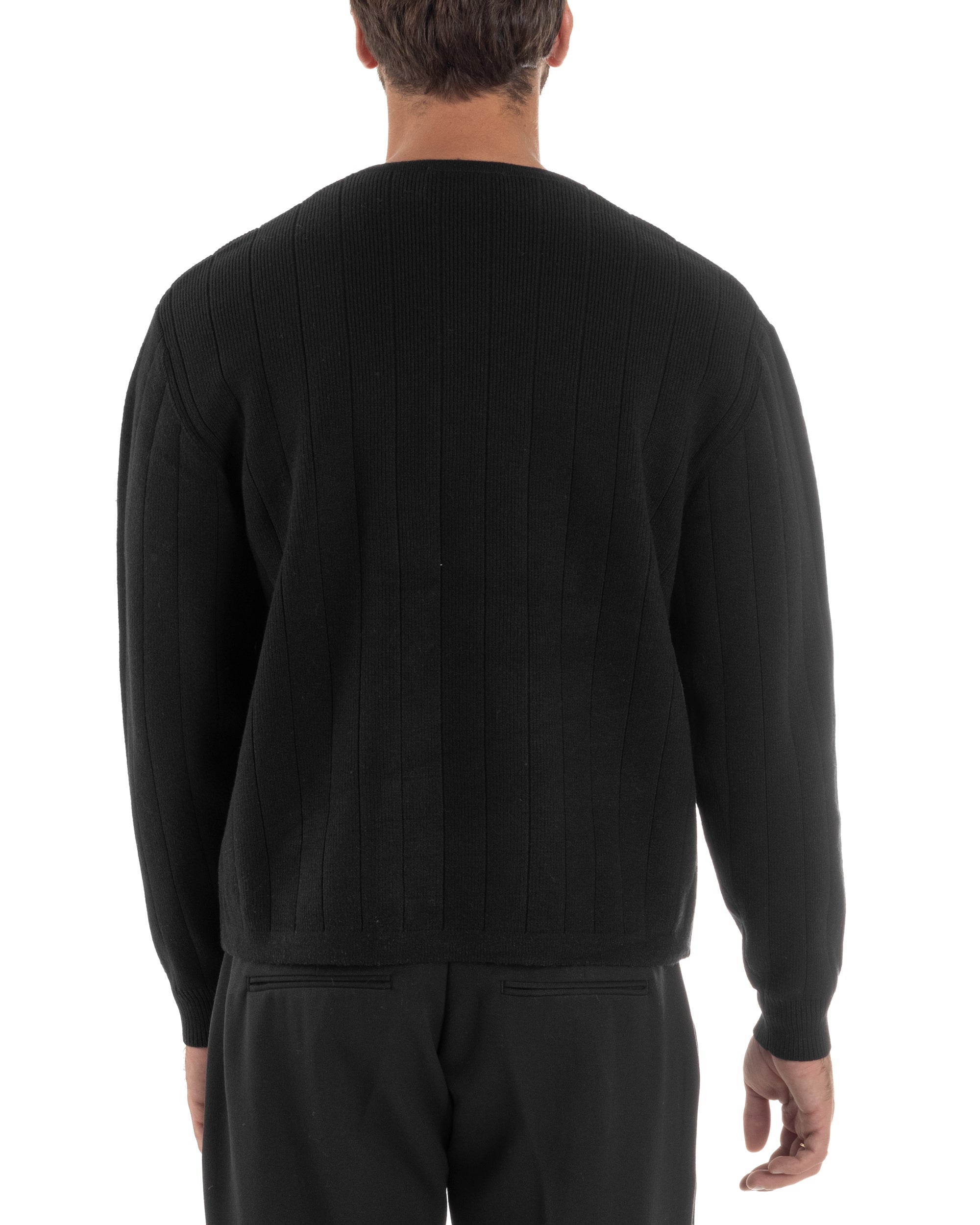 Cardigan Uomo Crop Doppiopetto Lana Tinta Unita Nero M3048A