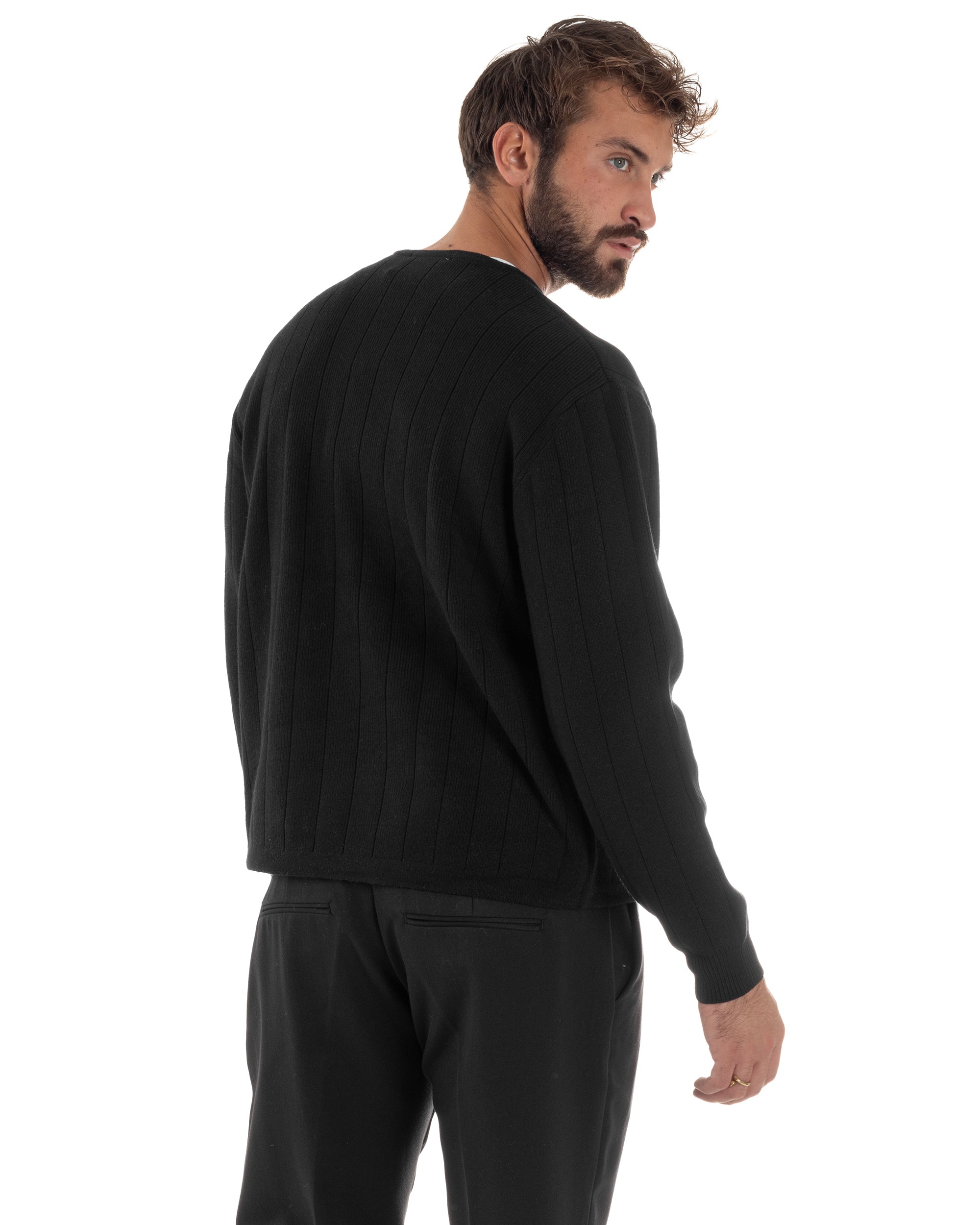 Cardigan Uomo Crop Doppiopetto Lana Tinta Unita Nero M3048A