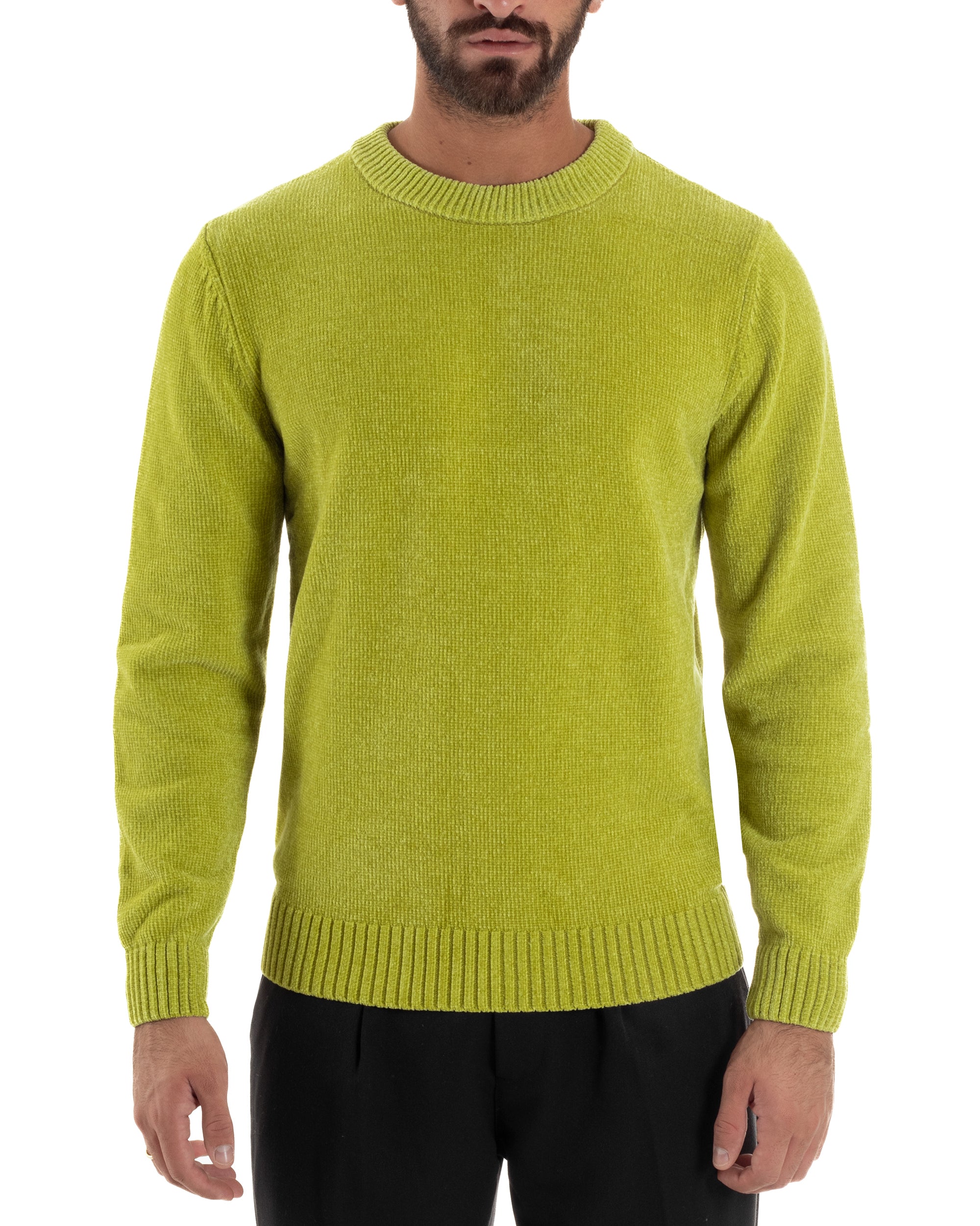Maglioncino Uomo Ciniglia Regular Fit Maglia Basic Verde Acido M3049A