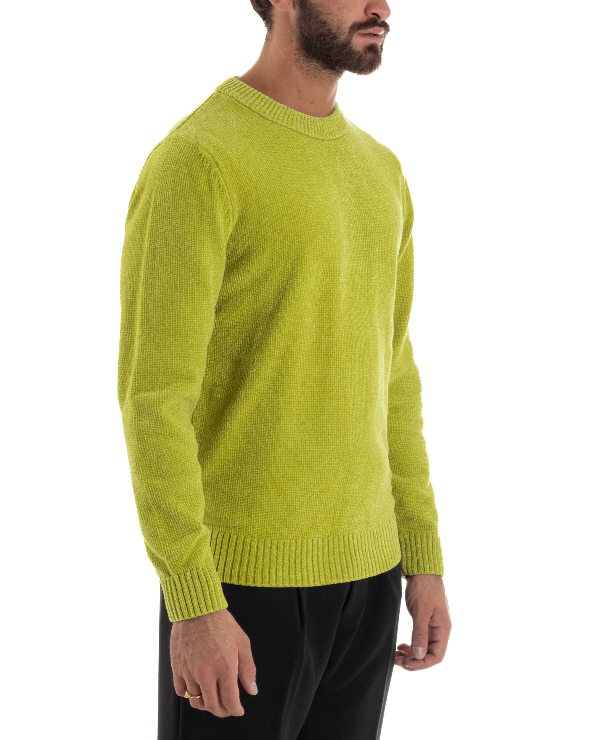 Maglioncino Uomo Ciniglia Regular Fit Maglia Basic Verde Acido M3049A