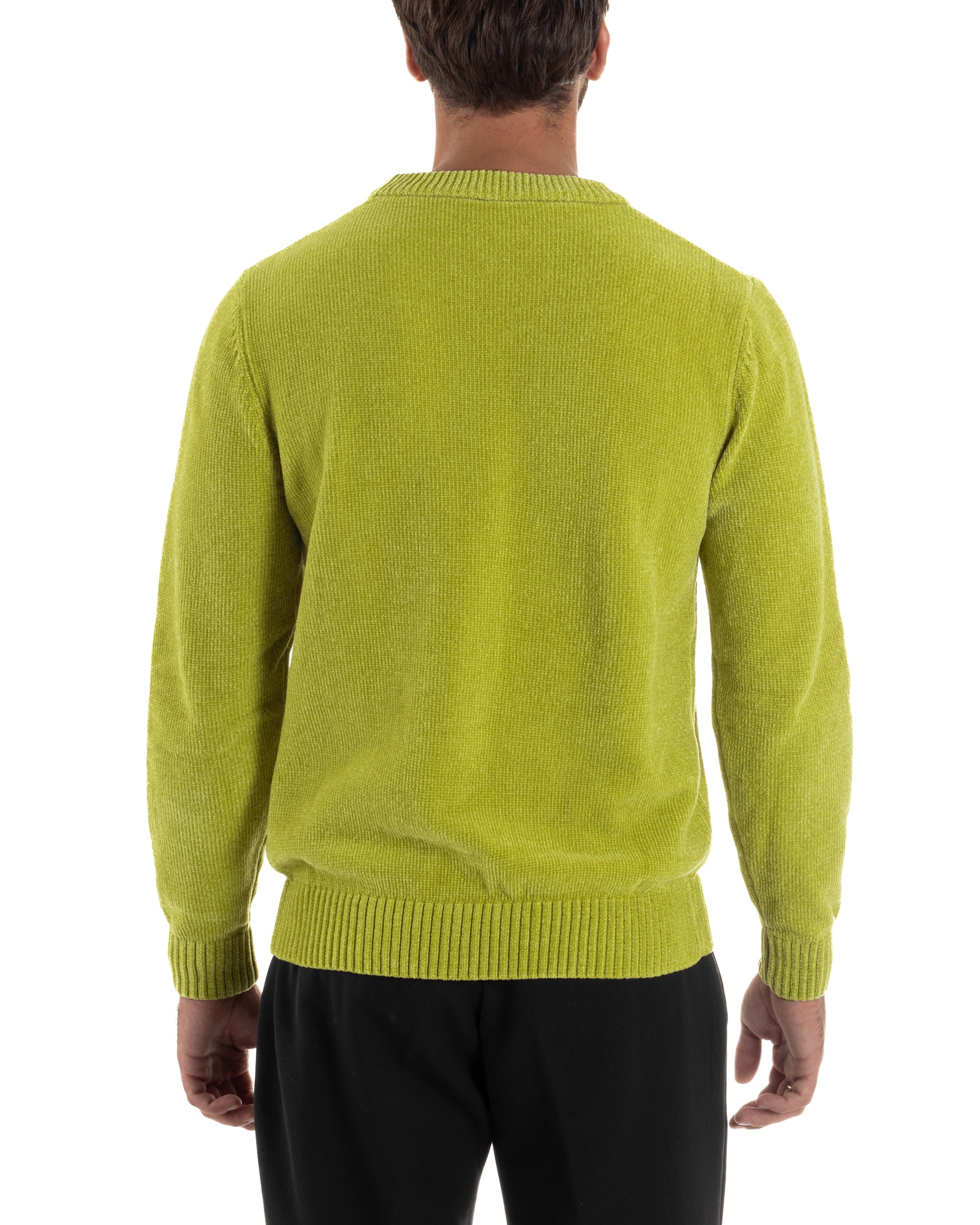 Maglioncino Uomo Ciniglia Regular Fit Maglia Basic Verde Acido M3049A