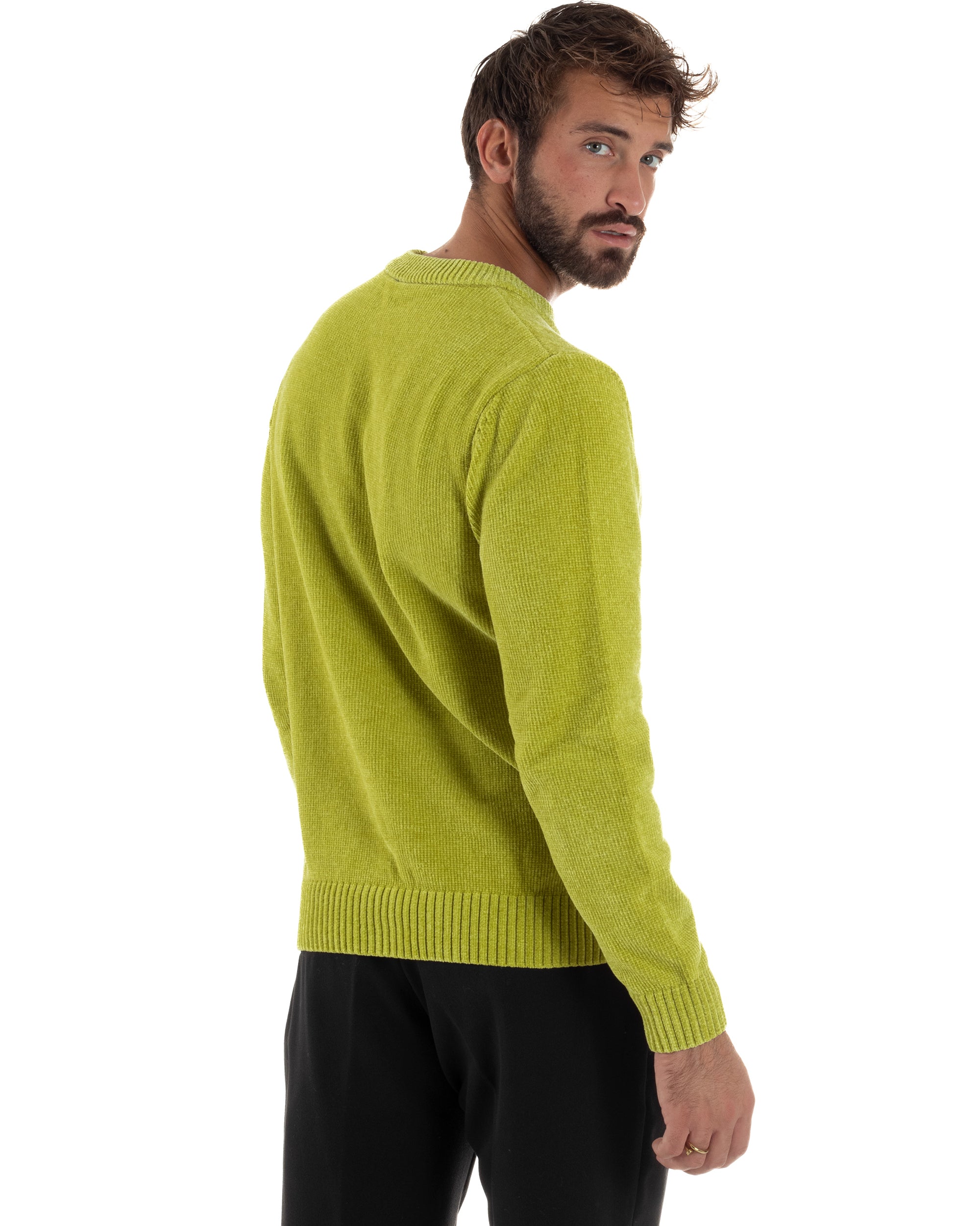 Maglioncino Uomo Ciniglia Regular Fit Maglia Basic Verde Acido M3049A