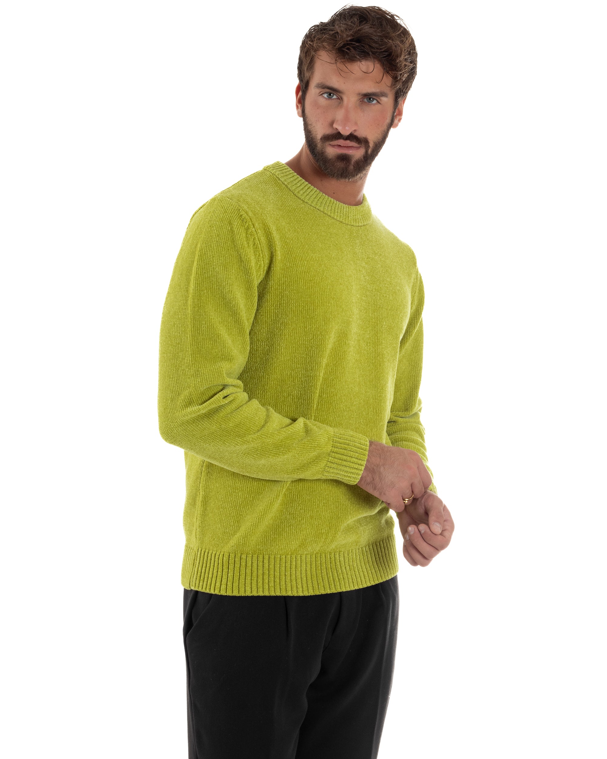 Maglioncino Uomo Ciniglia Regular Fit Maglia Basic Verde Acido M3049A