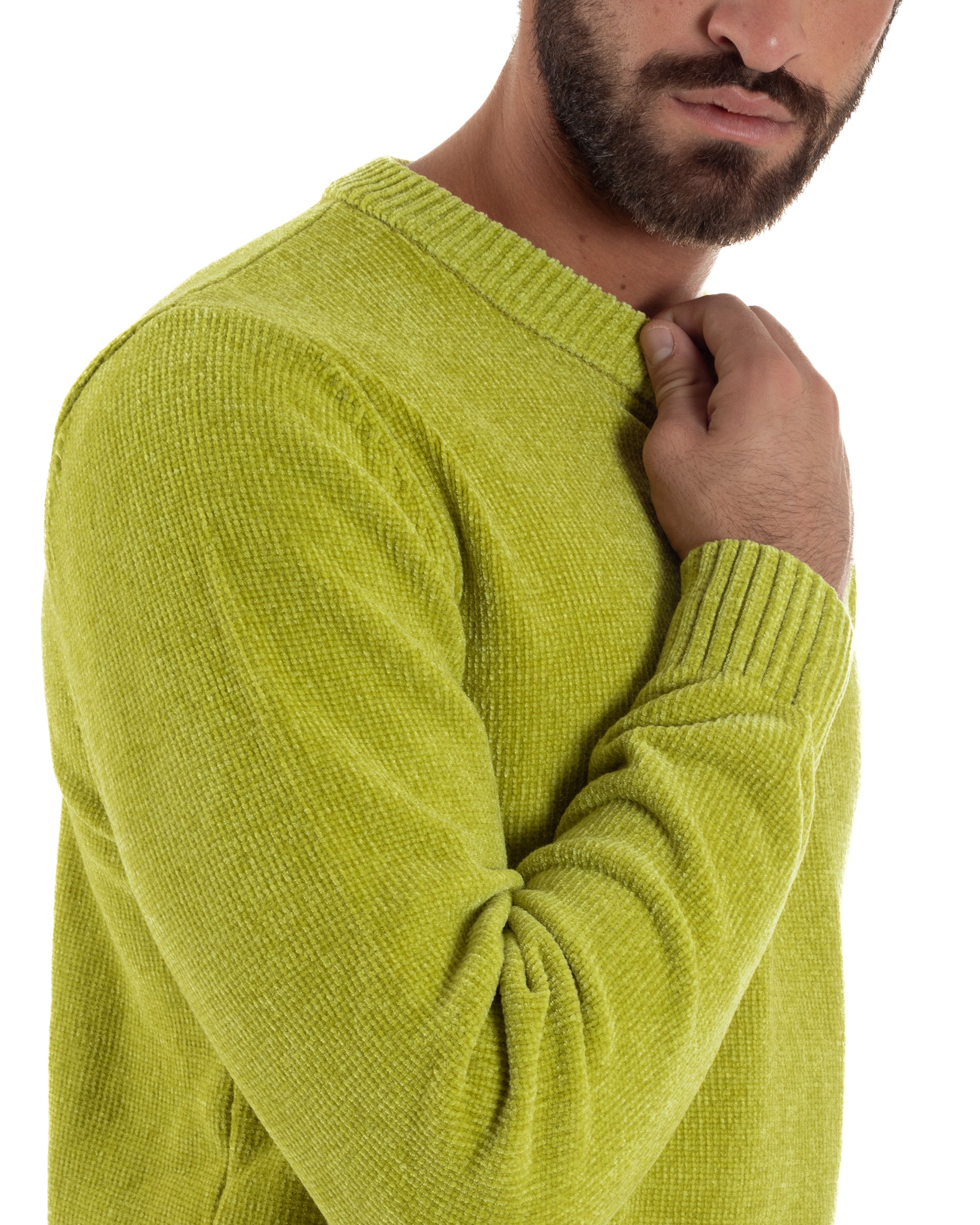 Maglioncino Uomo Ciniglia Regular Fit Maglia Basic Verde Acido M3049A