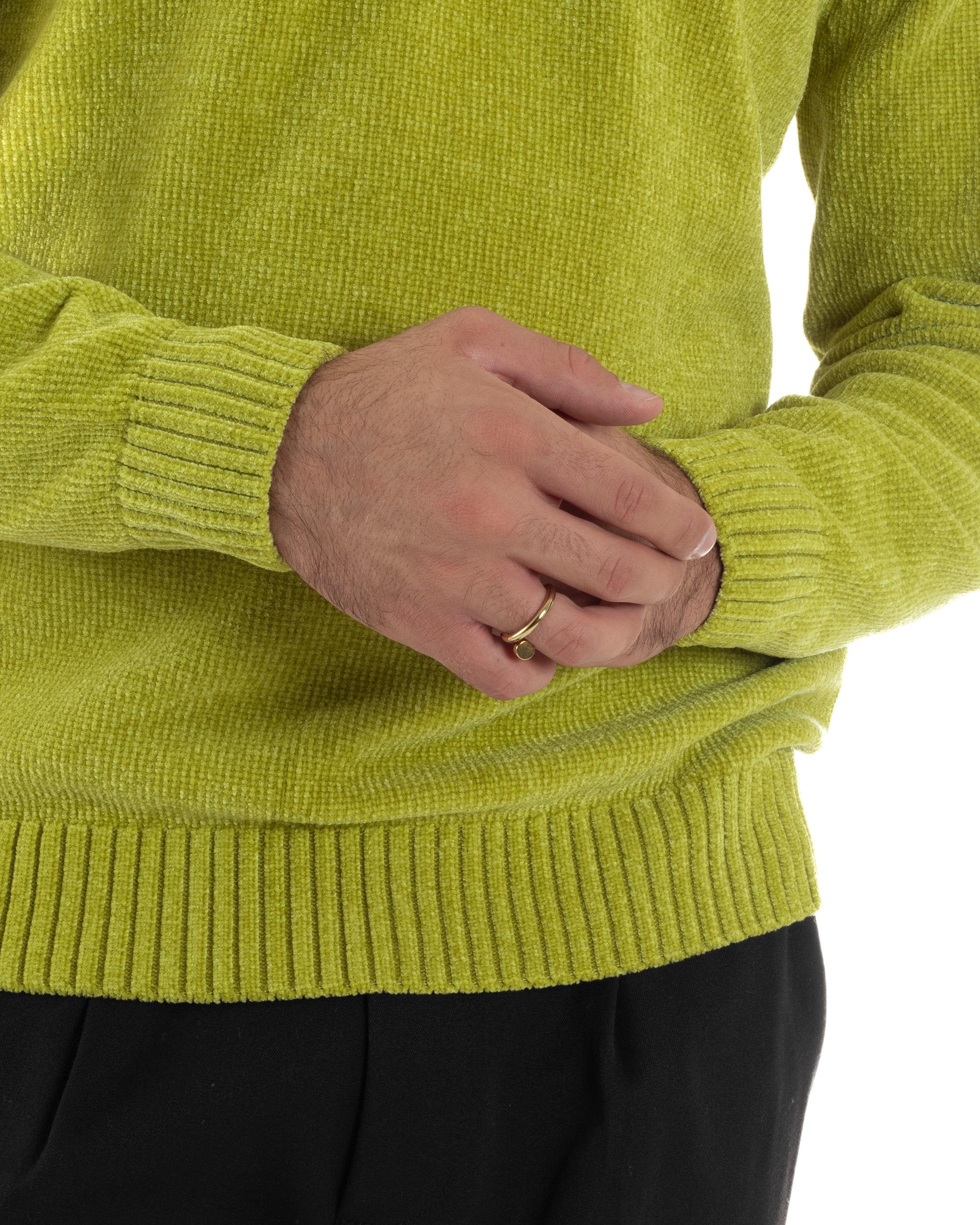 Maglioncino Uomo Ciniglia Regular Fit Maglia Basic Verde Acido M3049A