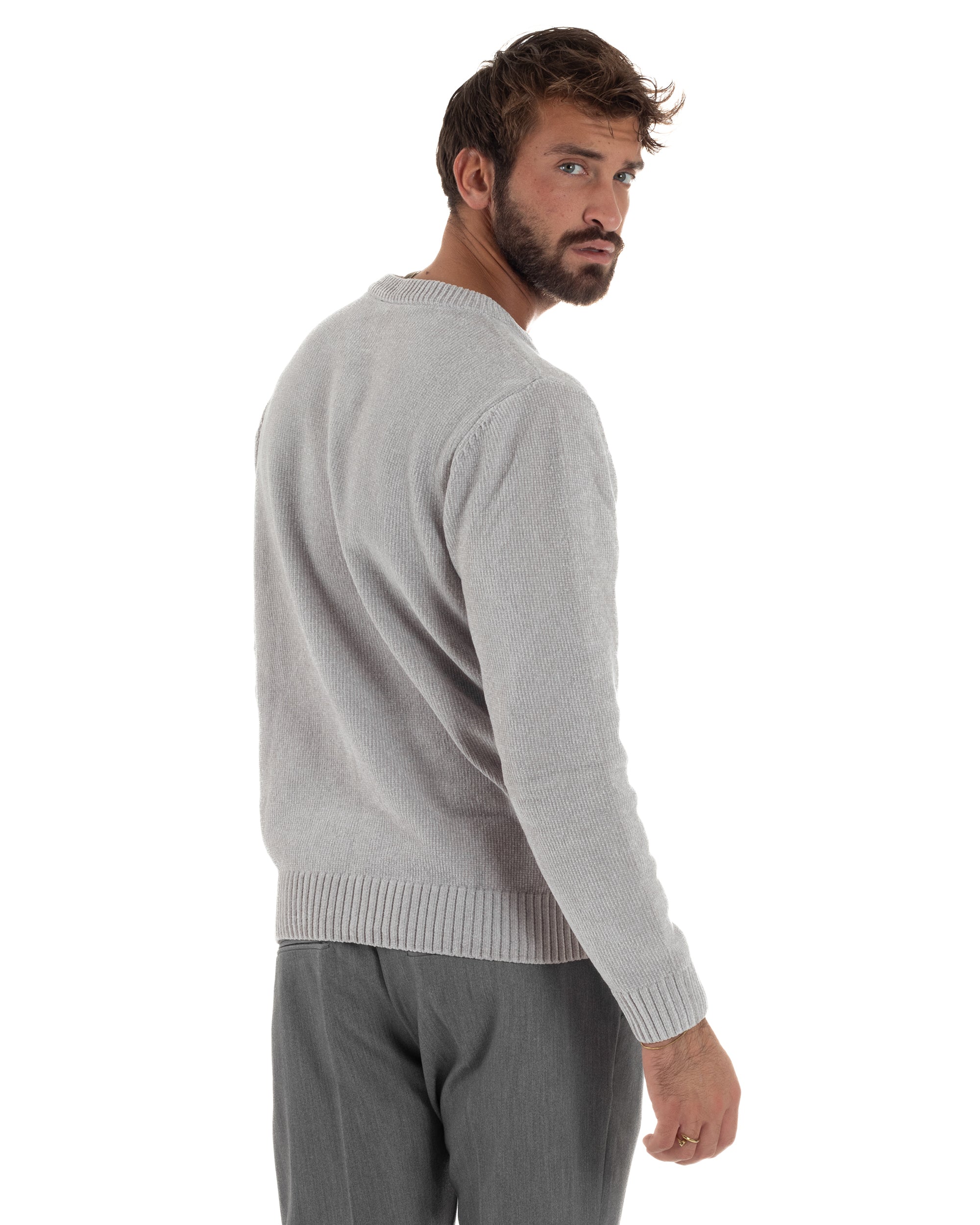 Maglioncino Uomo Ciniglia Regular Fit Maglia Basic Grigio M3050A