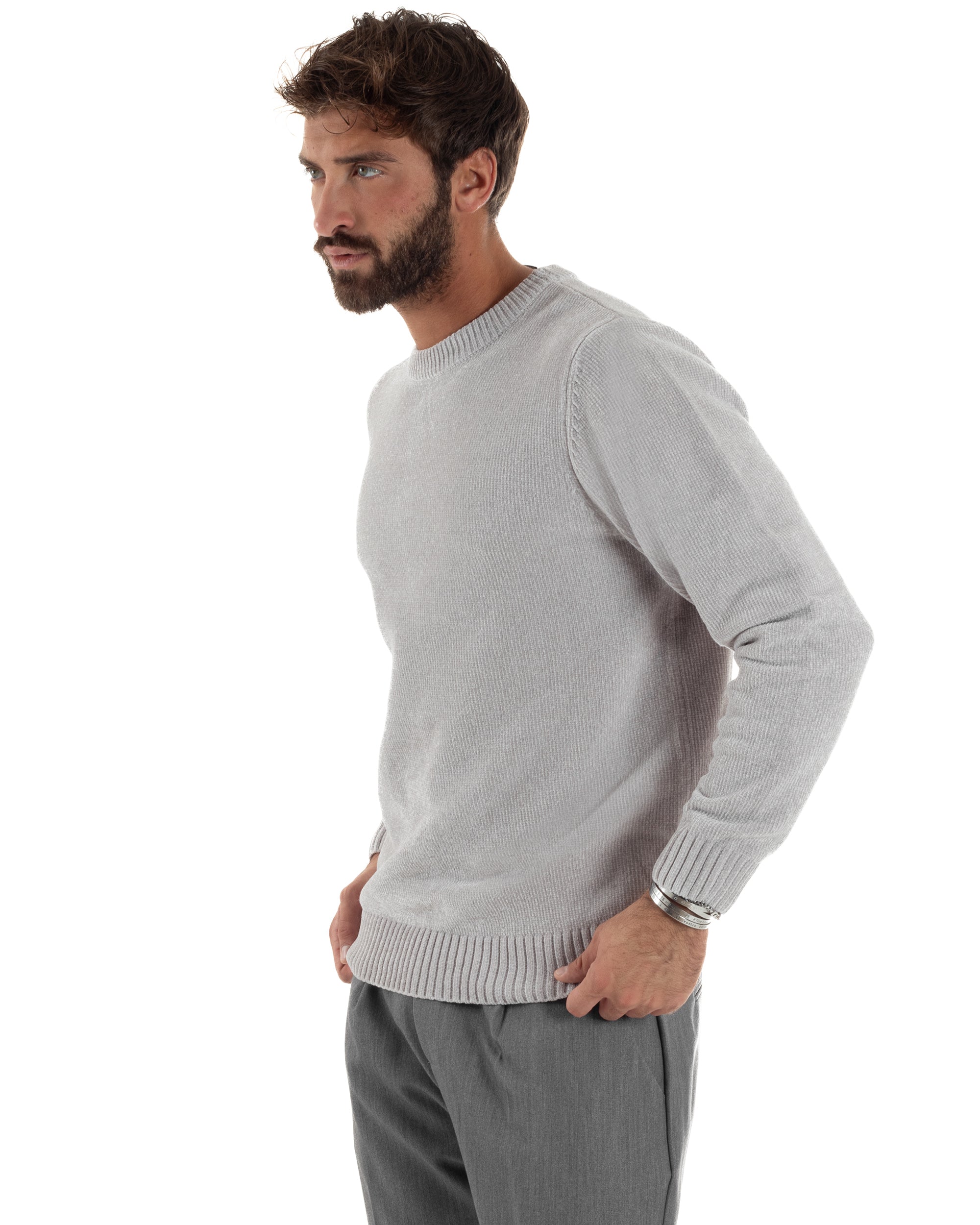 Maglioncino Uomo Ciniglia Regular Fit Maglia Basic Grigio M3050A