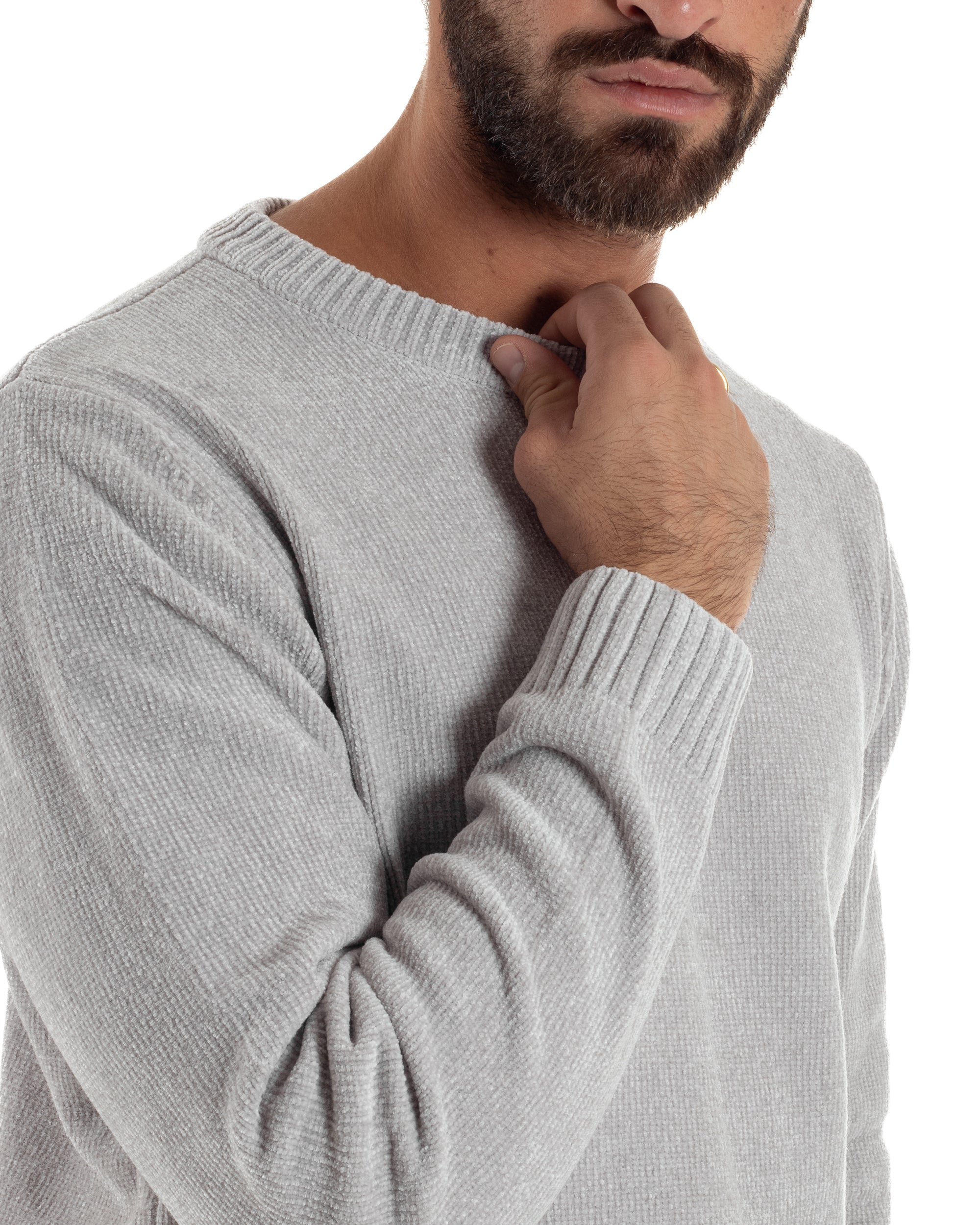 Maglioncino Uomo Ciniglia Regular Fit Maglia Basic Grigio M3050A