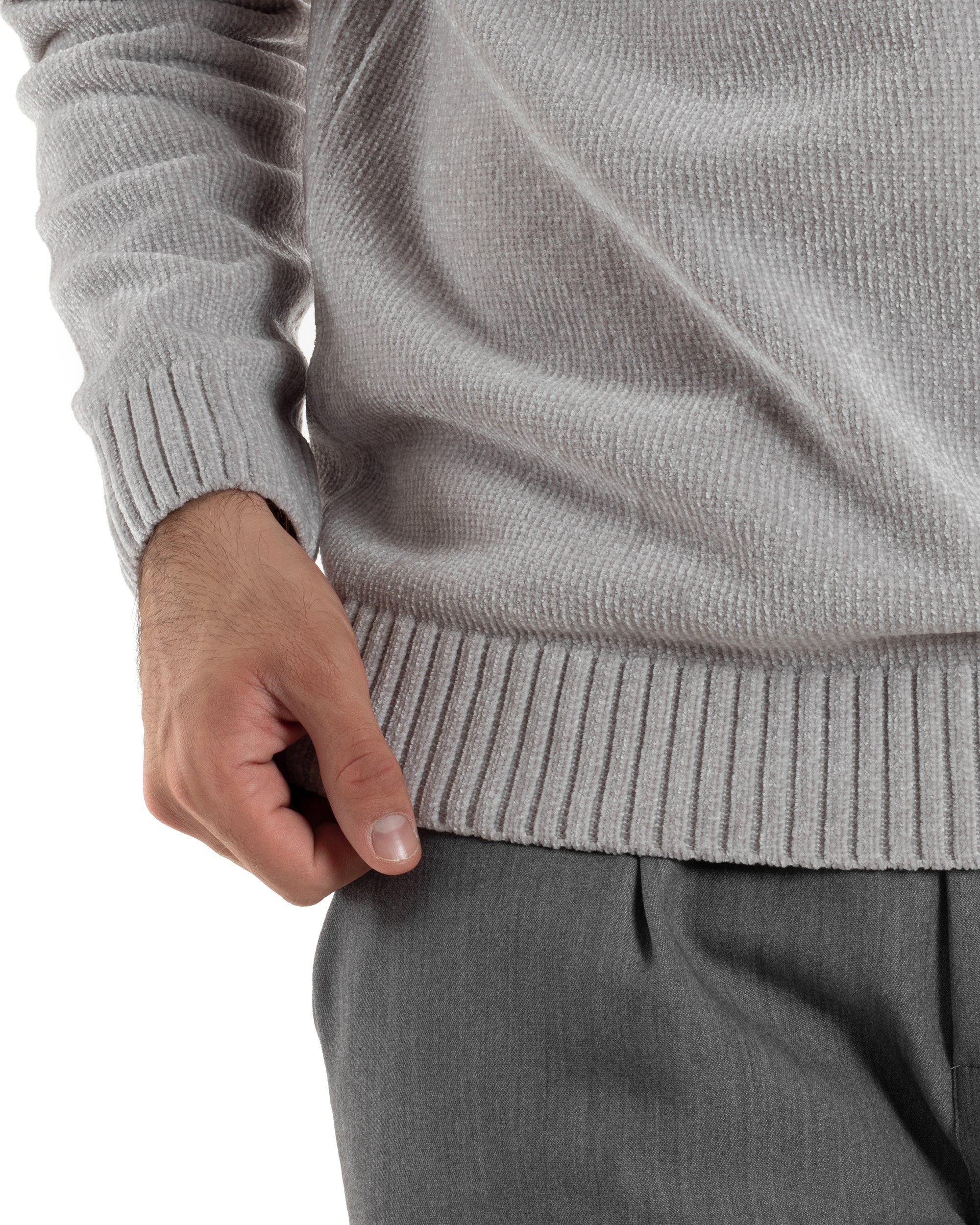 Maglioncino Uomo Ciniglia Regular Fit Maglia Basic Grigio M3050A