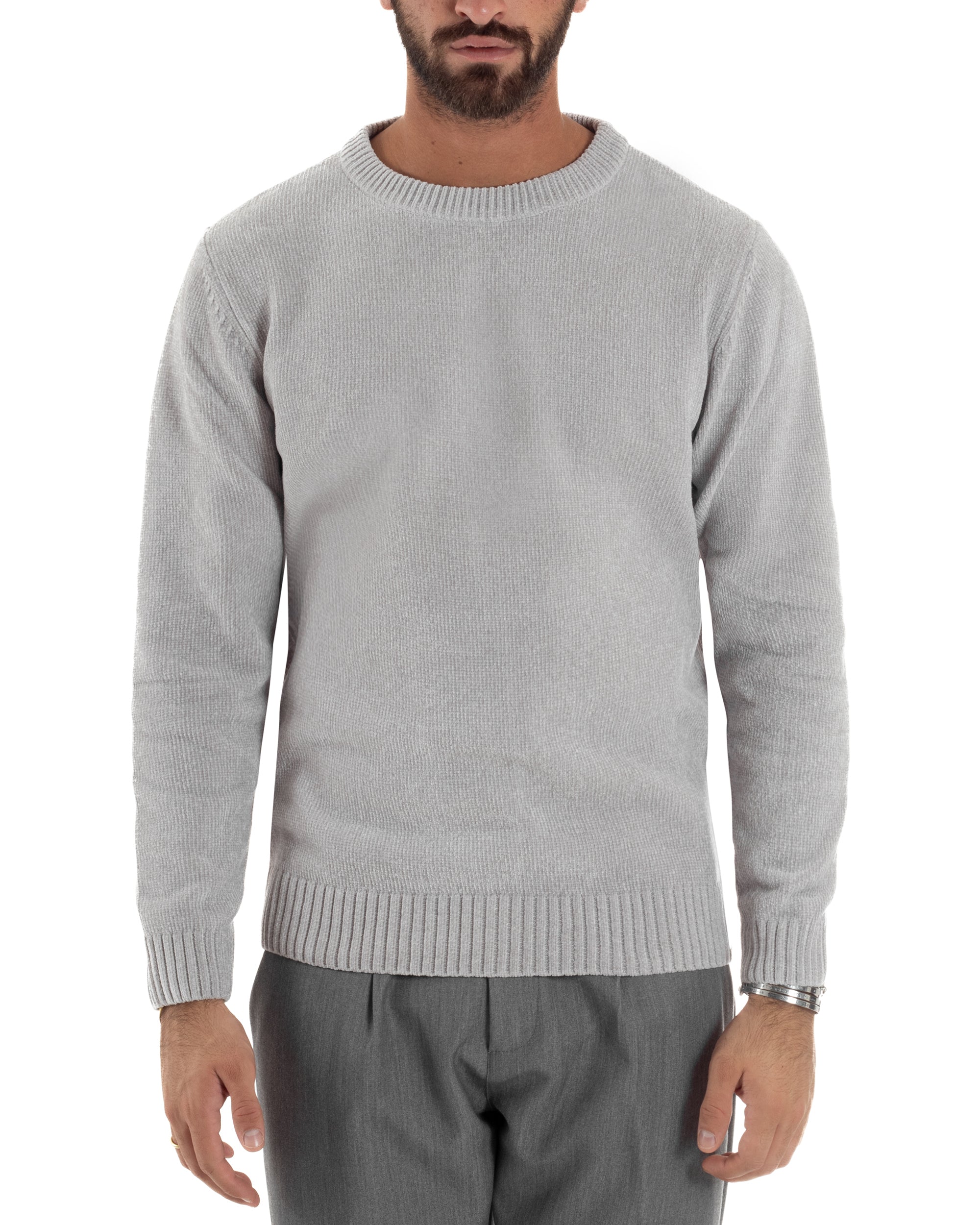 Maglioncino Uomo Ciniglia Regular Fit Maglia Basic Grigio M3050A