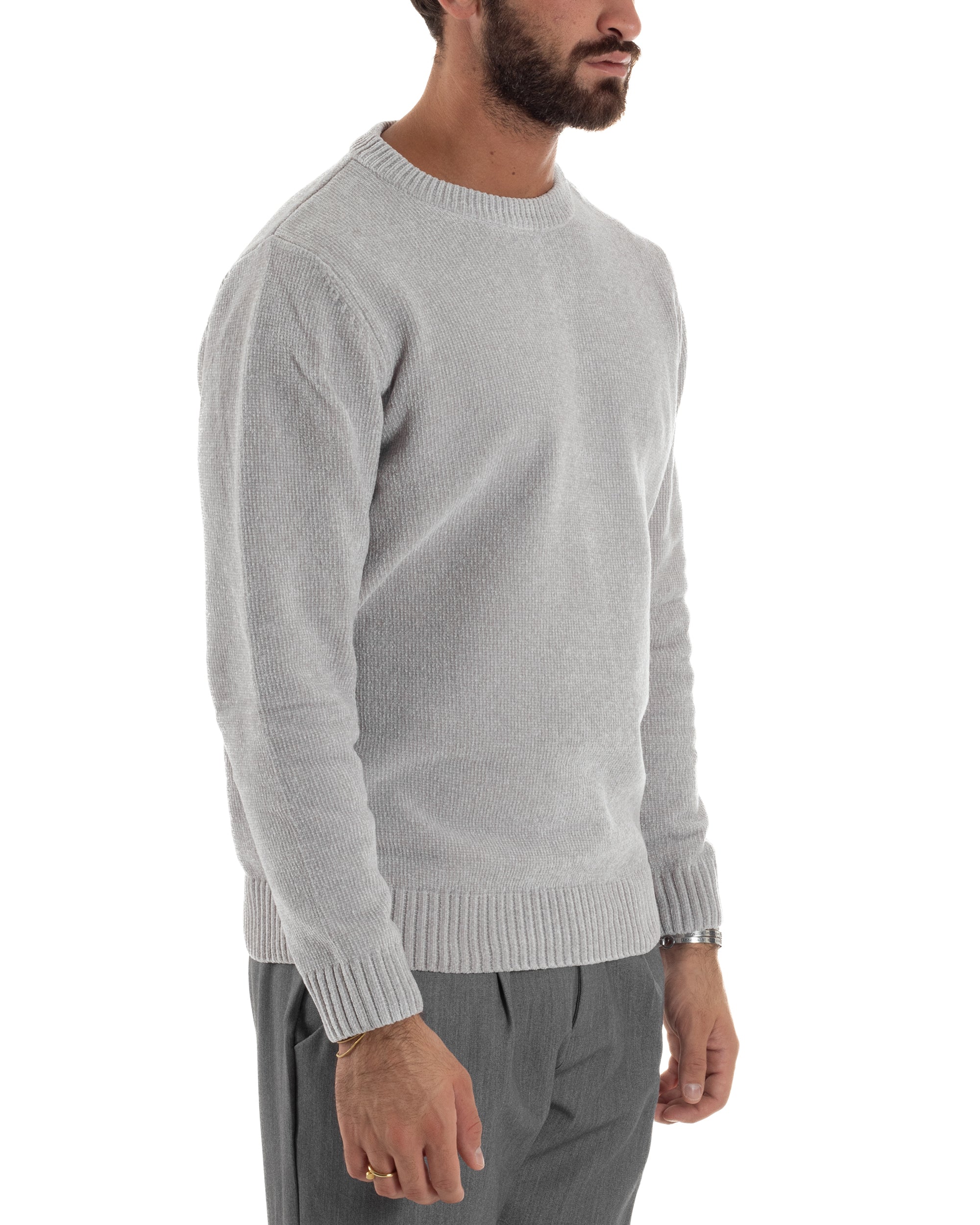 Maglioncino Uomo Ciniglia Regular Fit Maglia Basic Grigio M3050A