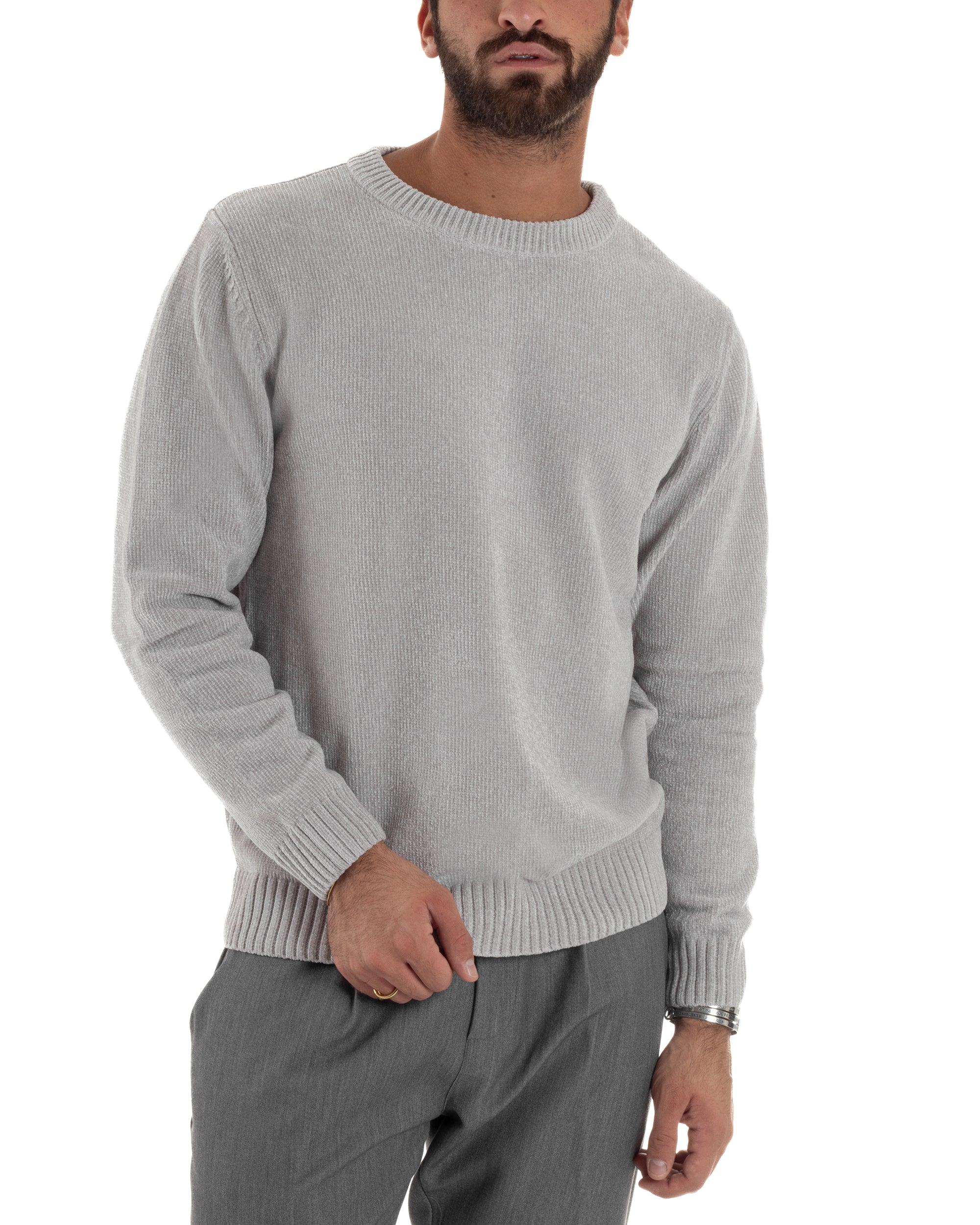 Maglioncino Uomo Ciniglia Regular Fit Maglia Basic Grigio M3050A