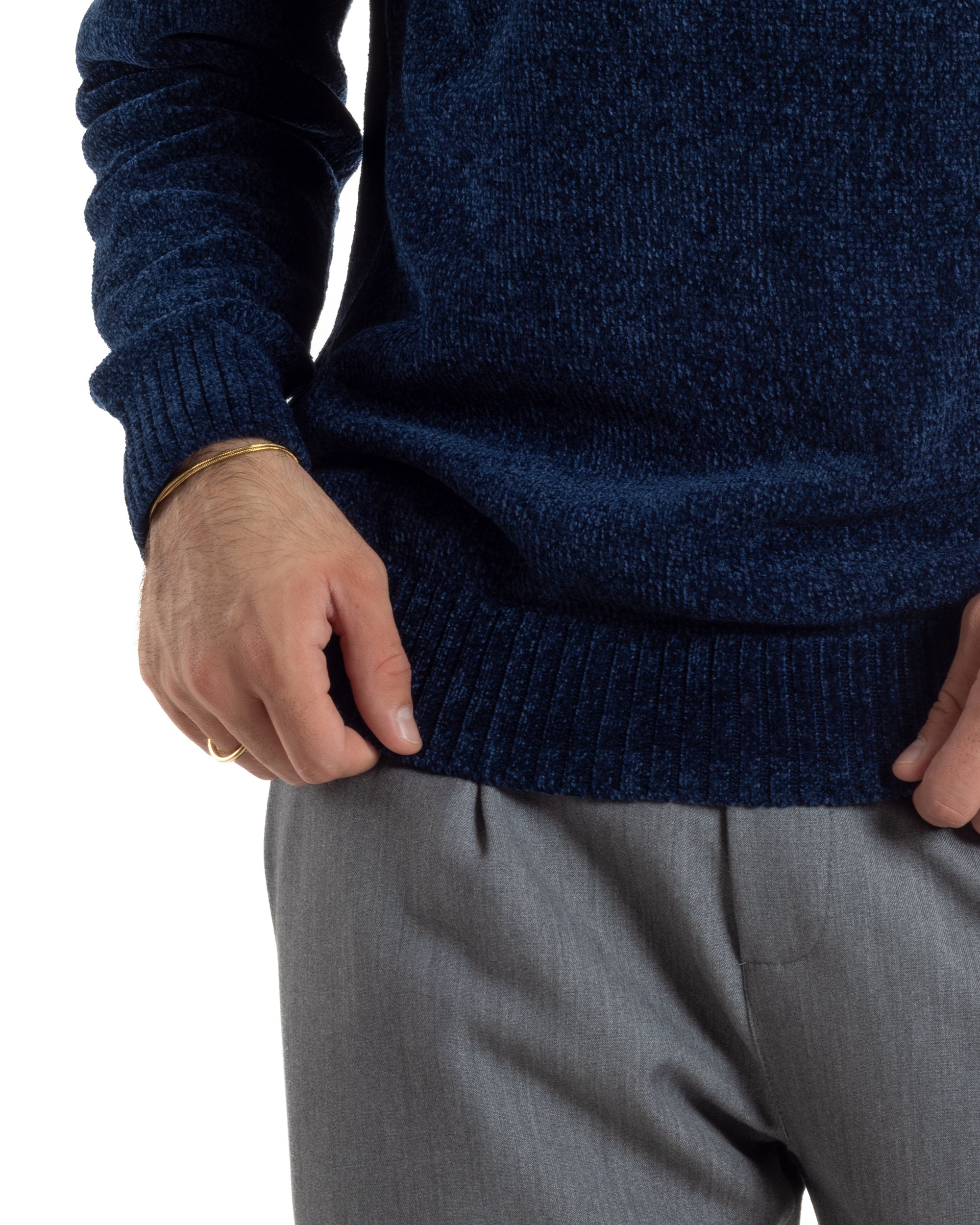 Maglioncino Uomo Ciniglia Regular Fit Maglia Basic Blu M3052A