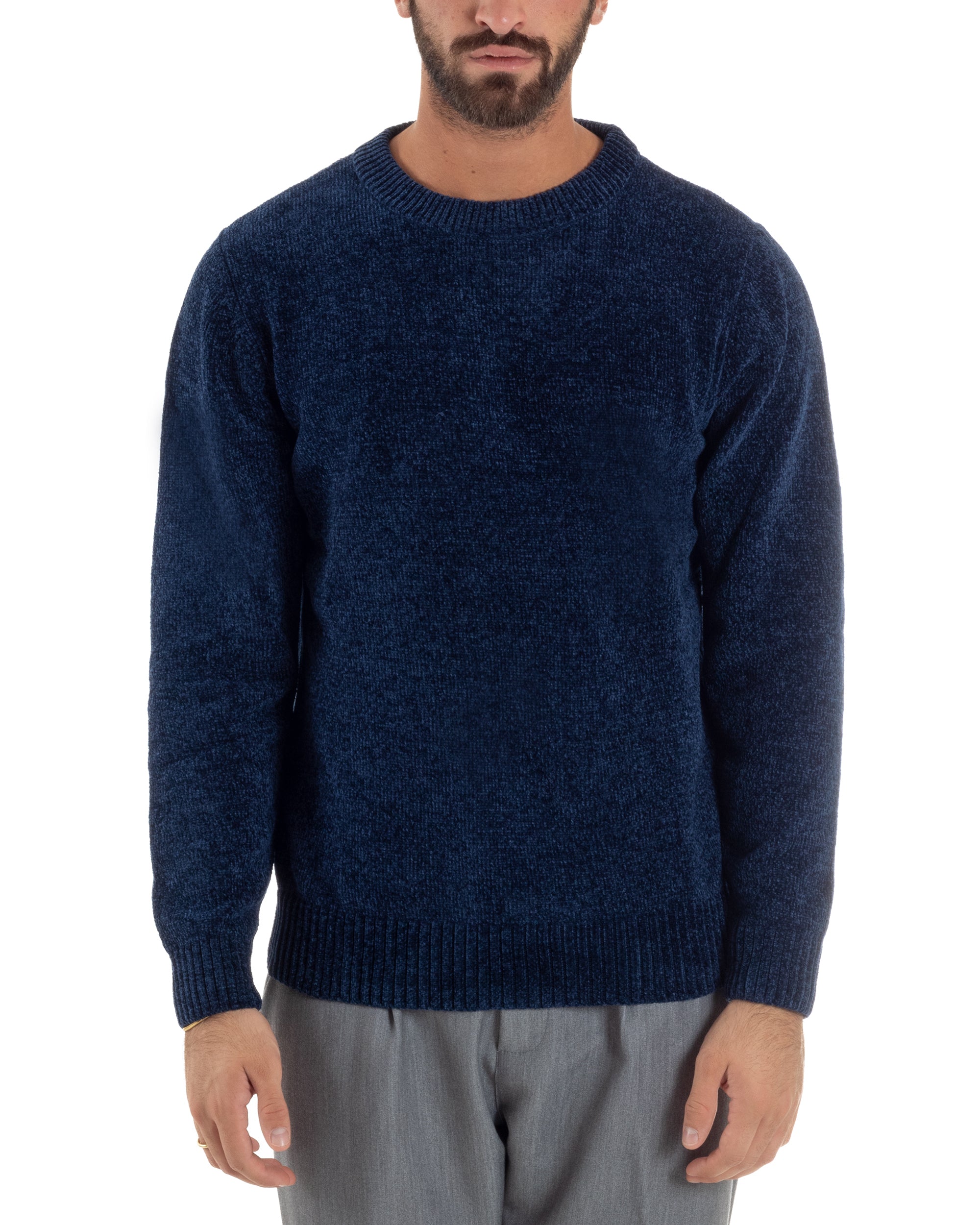 Maglioncino Uomo Ciniglia Regular Fit Maglia Basic Blu M3052A