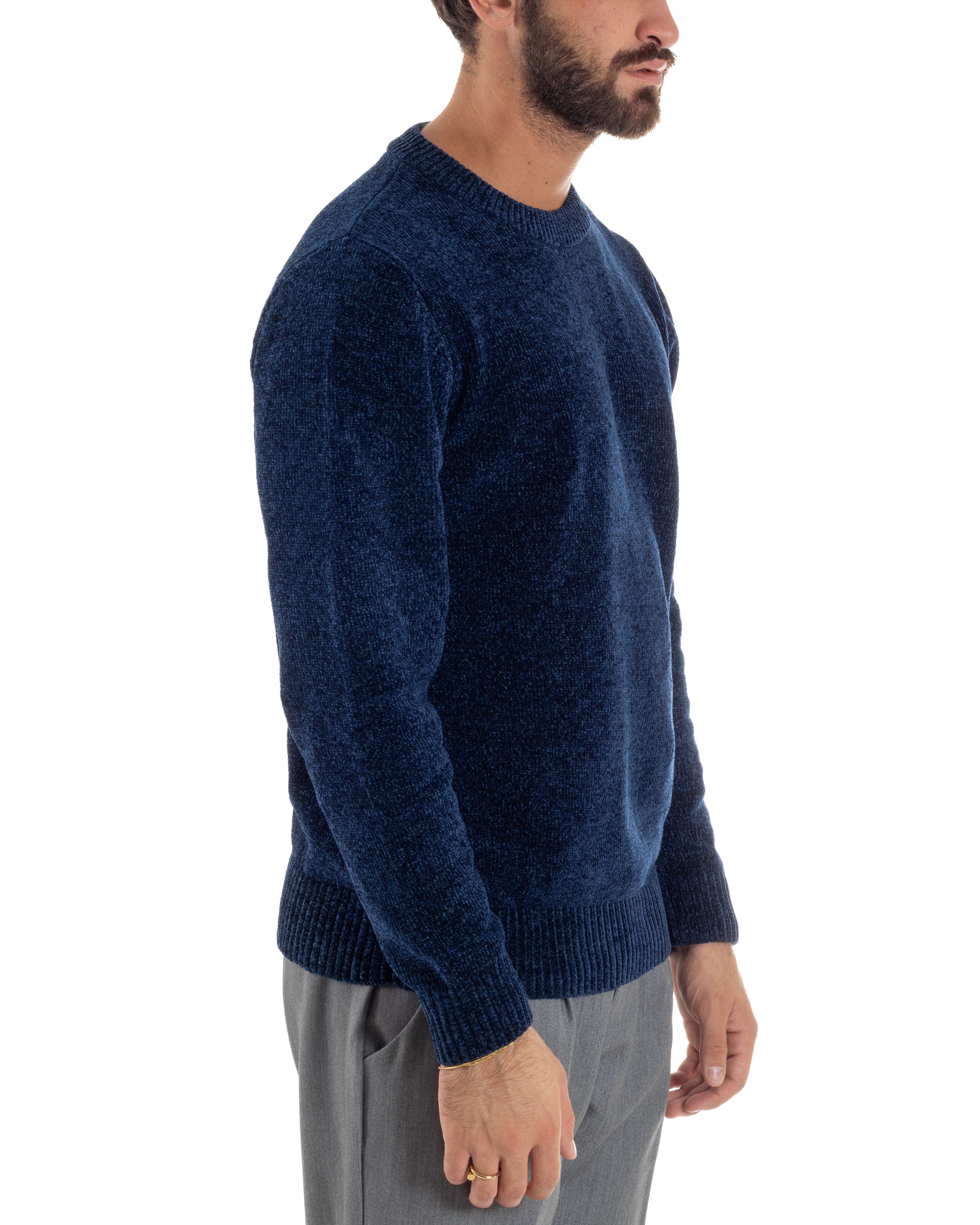 Maglioncino Uomo Ciniglia Regular Fit Maglia Basic Blu M3052A