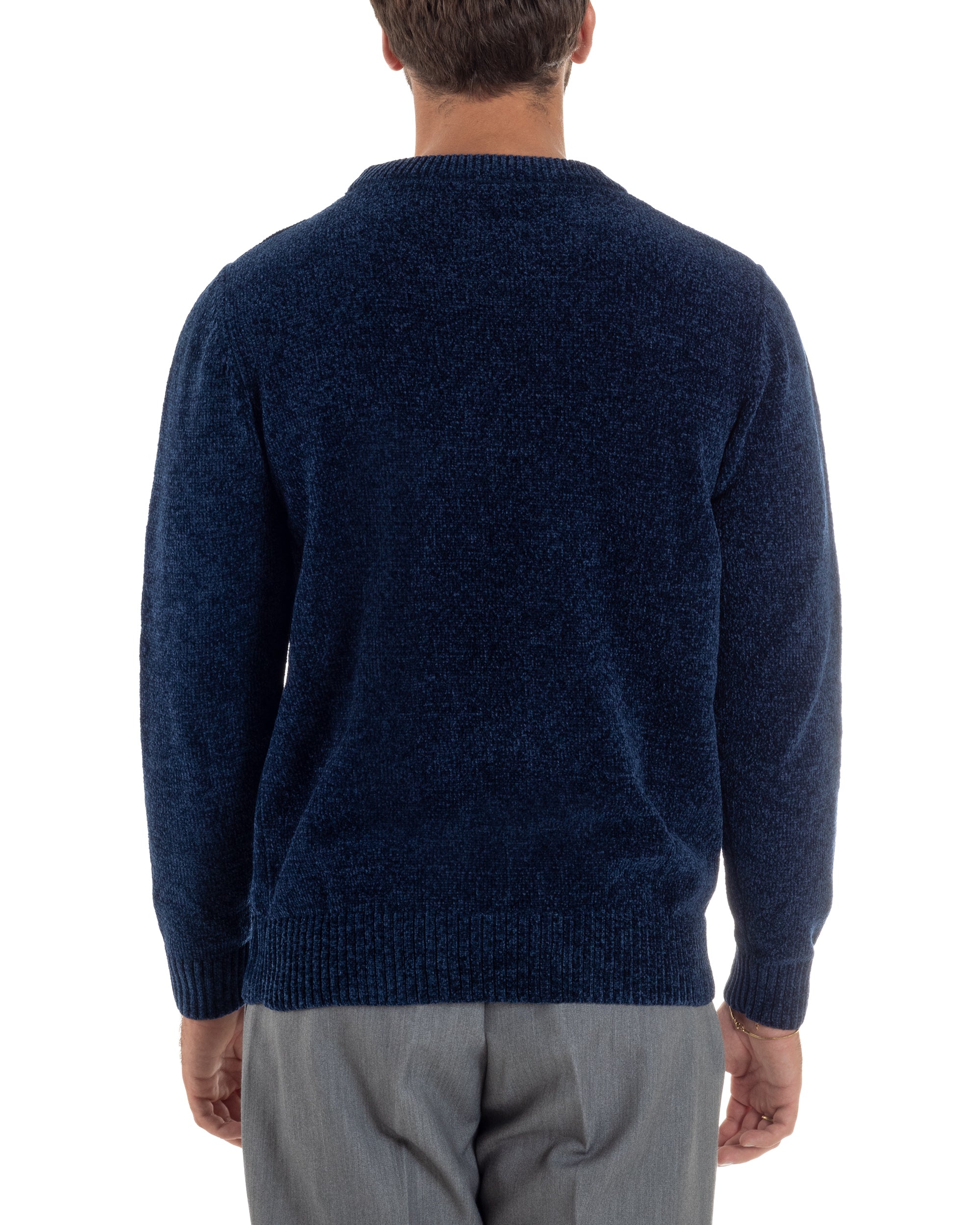 Maglioncino Uomo Ciniglia Regular Fit Maglia Basic Blu M3052A