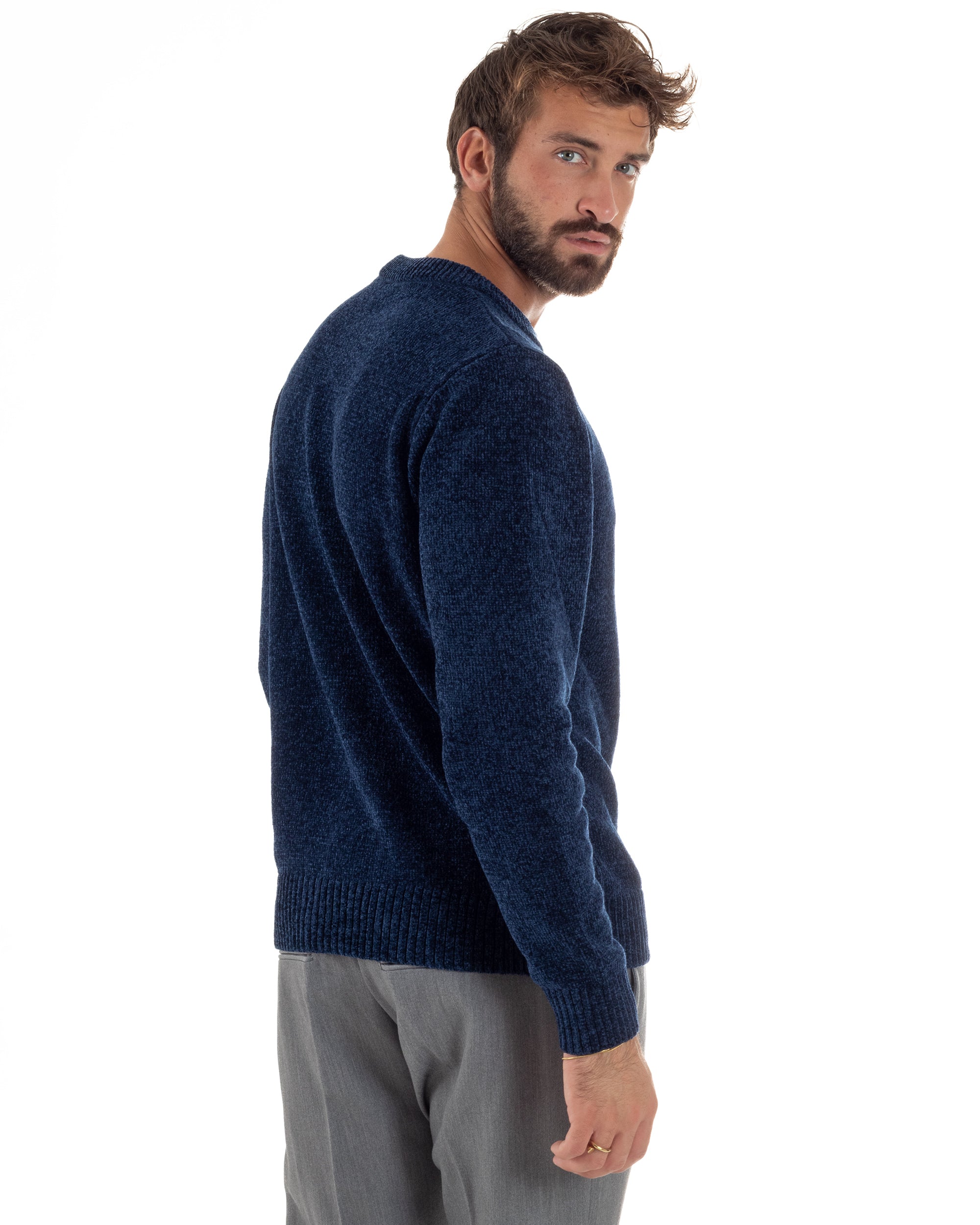 Maglioncino Uomo Ciniglia Regular Fit Maglia Basic Blu M3052A