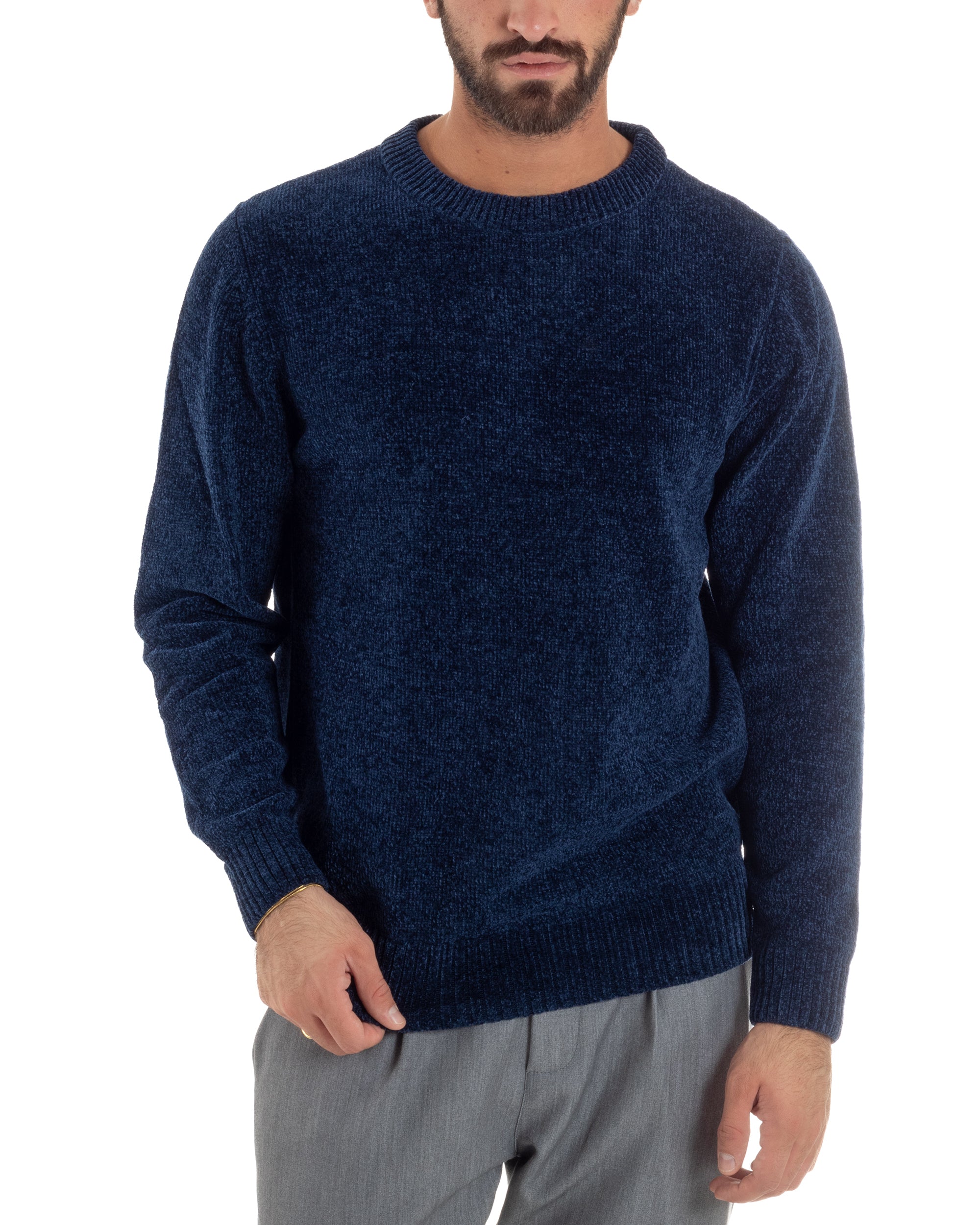 Maglioncino Uomo Ciniglia Regular Fit Maglia Basic Blu M3052A