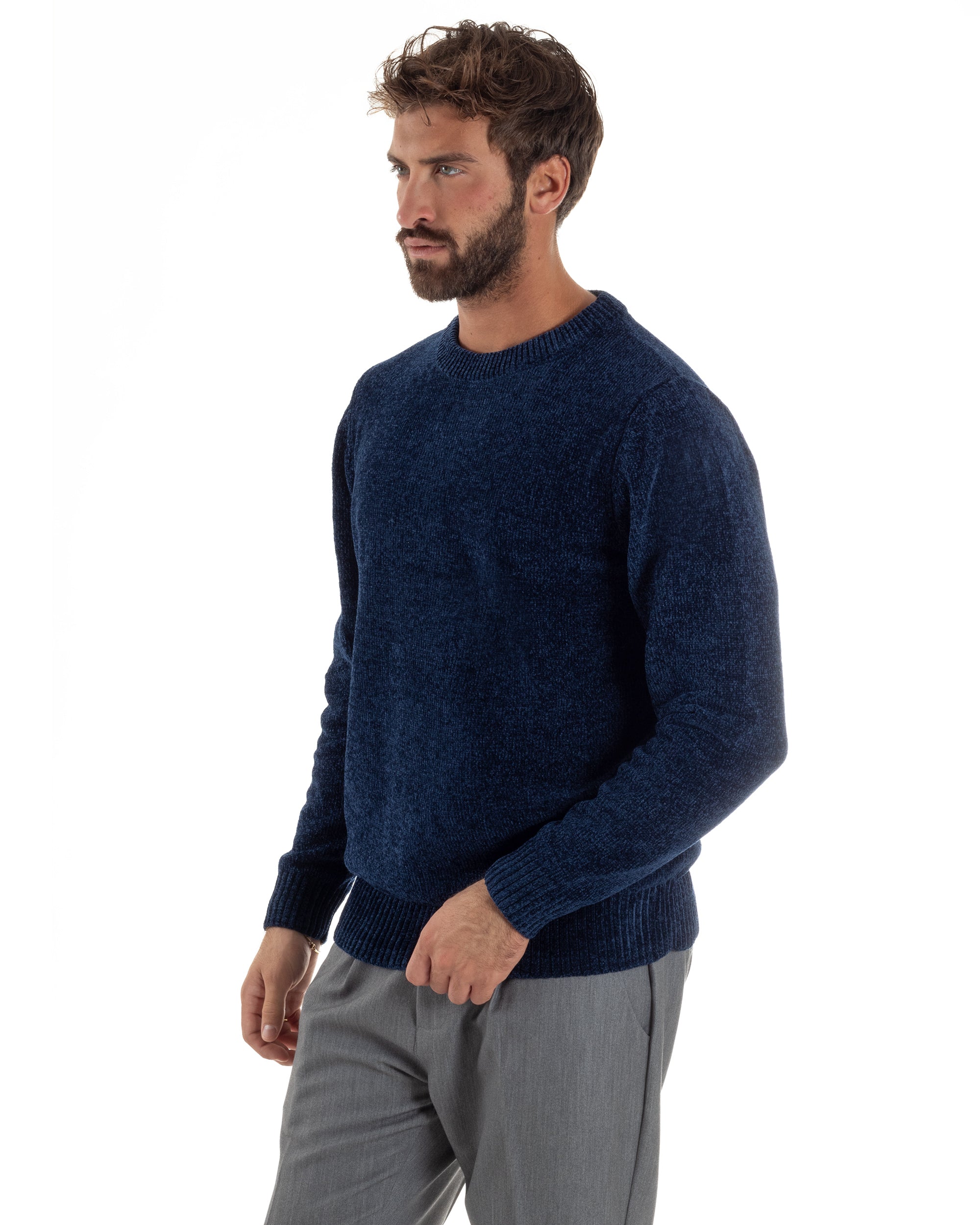 Maglioncino Uomo Ciniglia Regular Fit Maglia Basic Blu M3052A