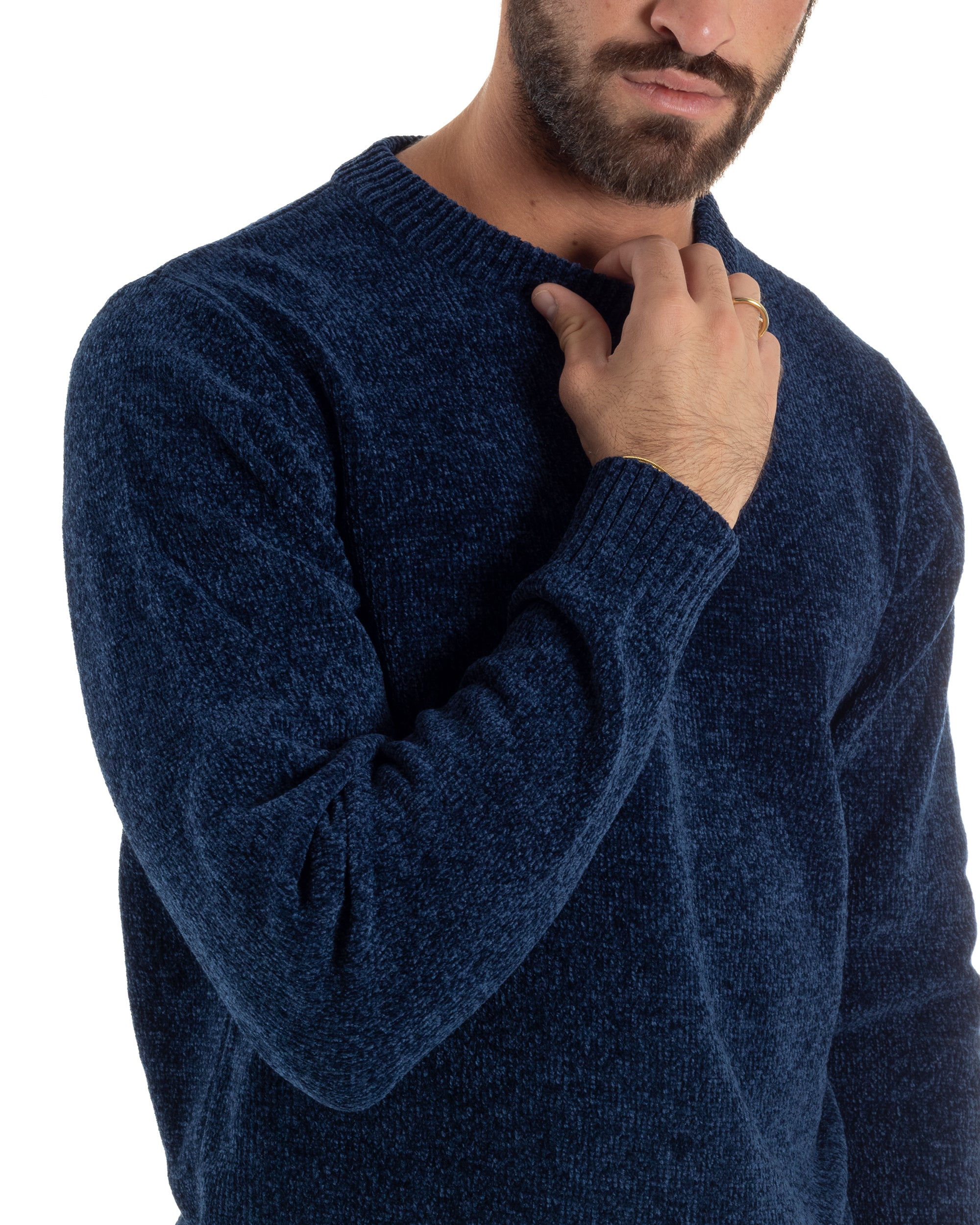 Maglioncino Uomo Ciniglia Regular Fit Maglia Basic Blu M3052A