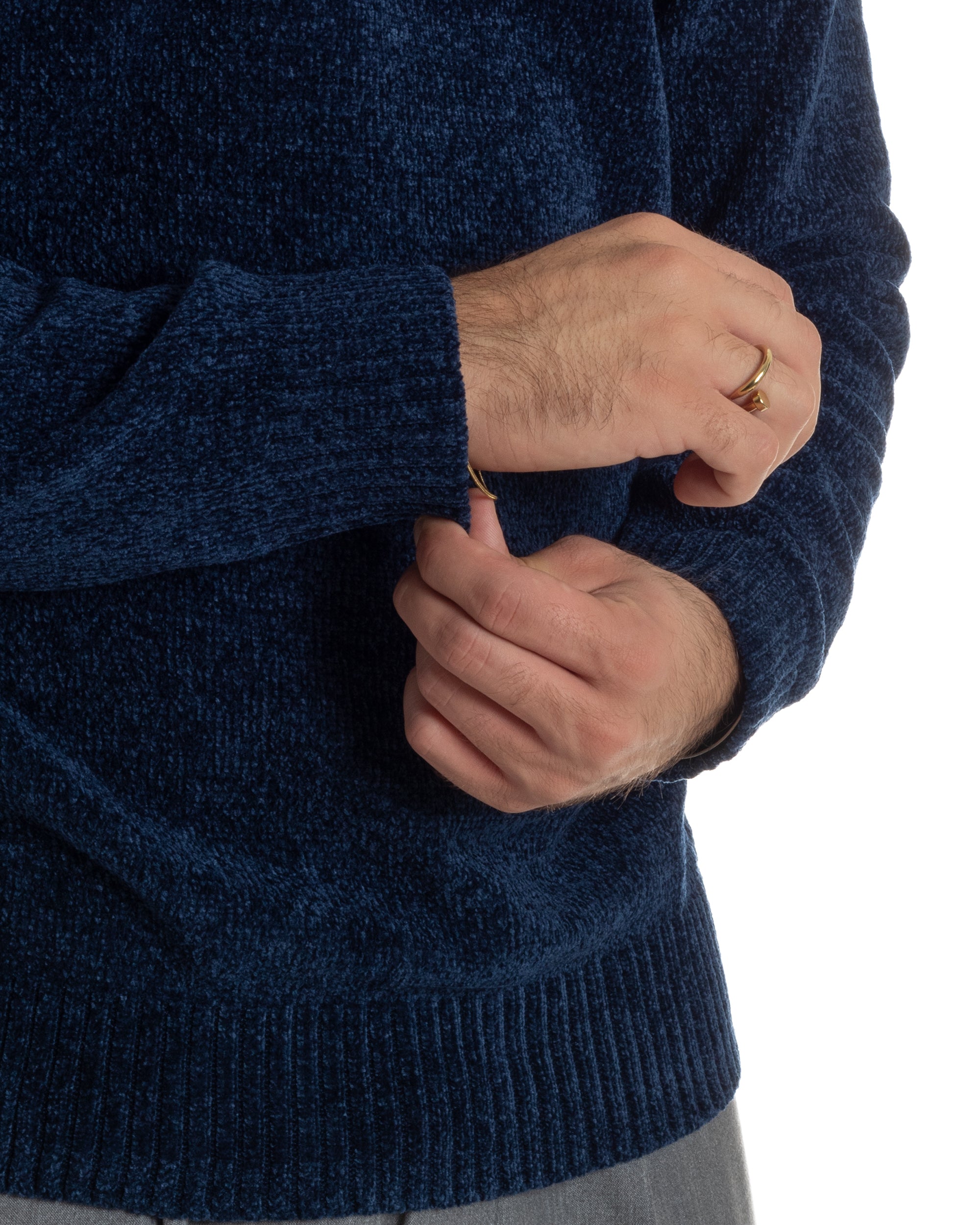 Maglioncino Uomo Ciniglia Regular Fit Maglia Basic Blu M3052A